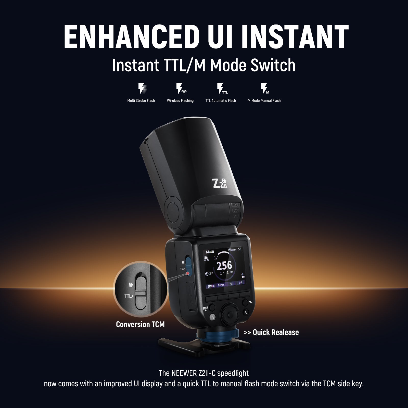 This photography strobe light has an upgraded UI and a TCM key