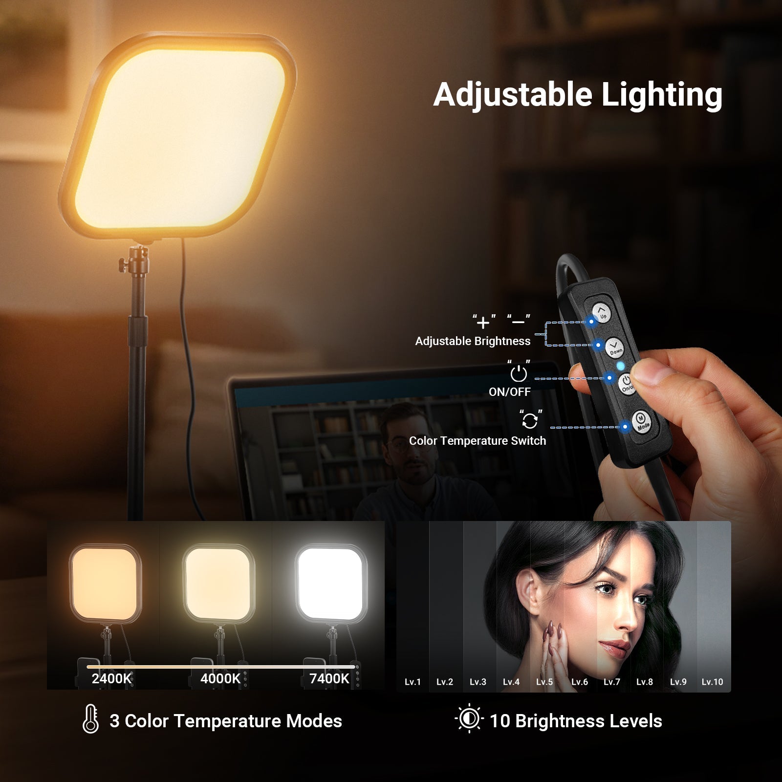 The desk light with 220 bi color LEDs offers 3 CCT modes & 10 dimming levels.