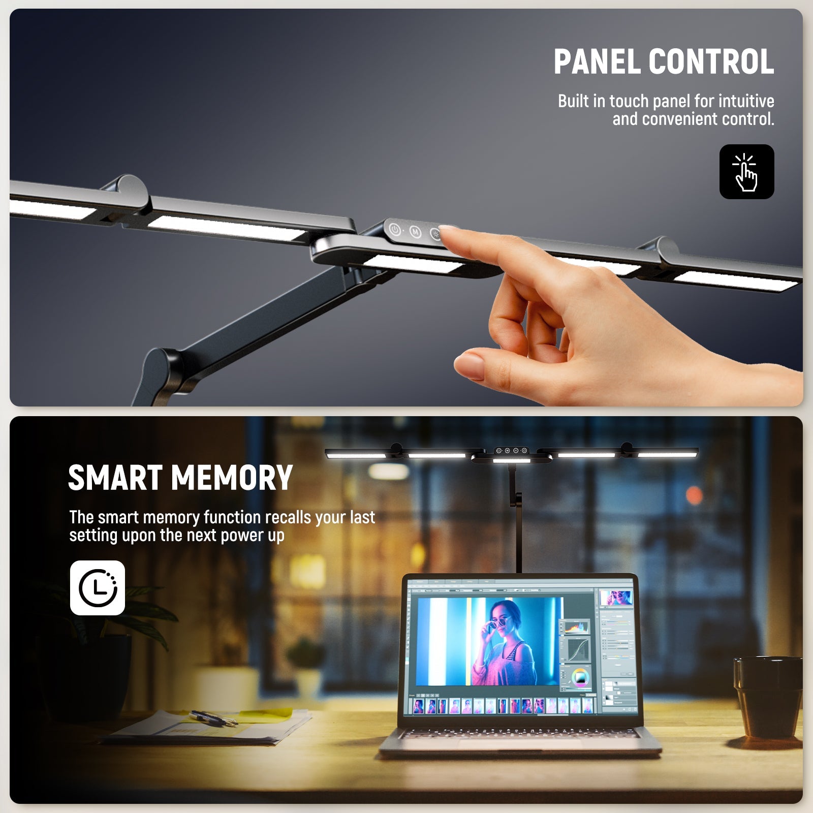 NEEWER DL01 Architect Desk Lamp features a touch panel.