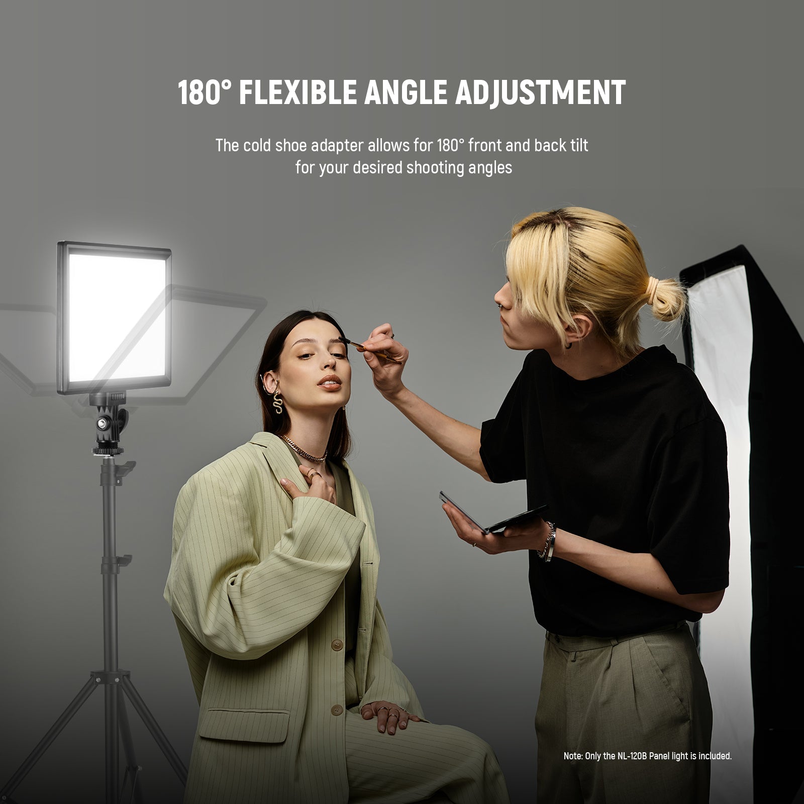 NEEWER NL-120B Bi Color LED Video Panel Light allows for 180° front and back tilt for your desired shooting angles