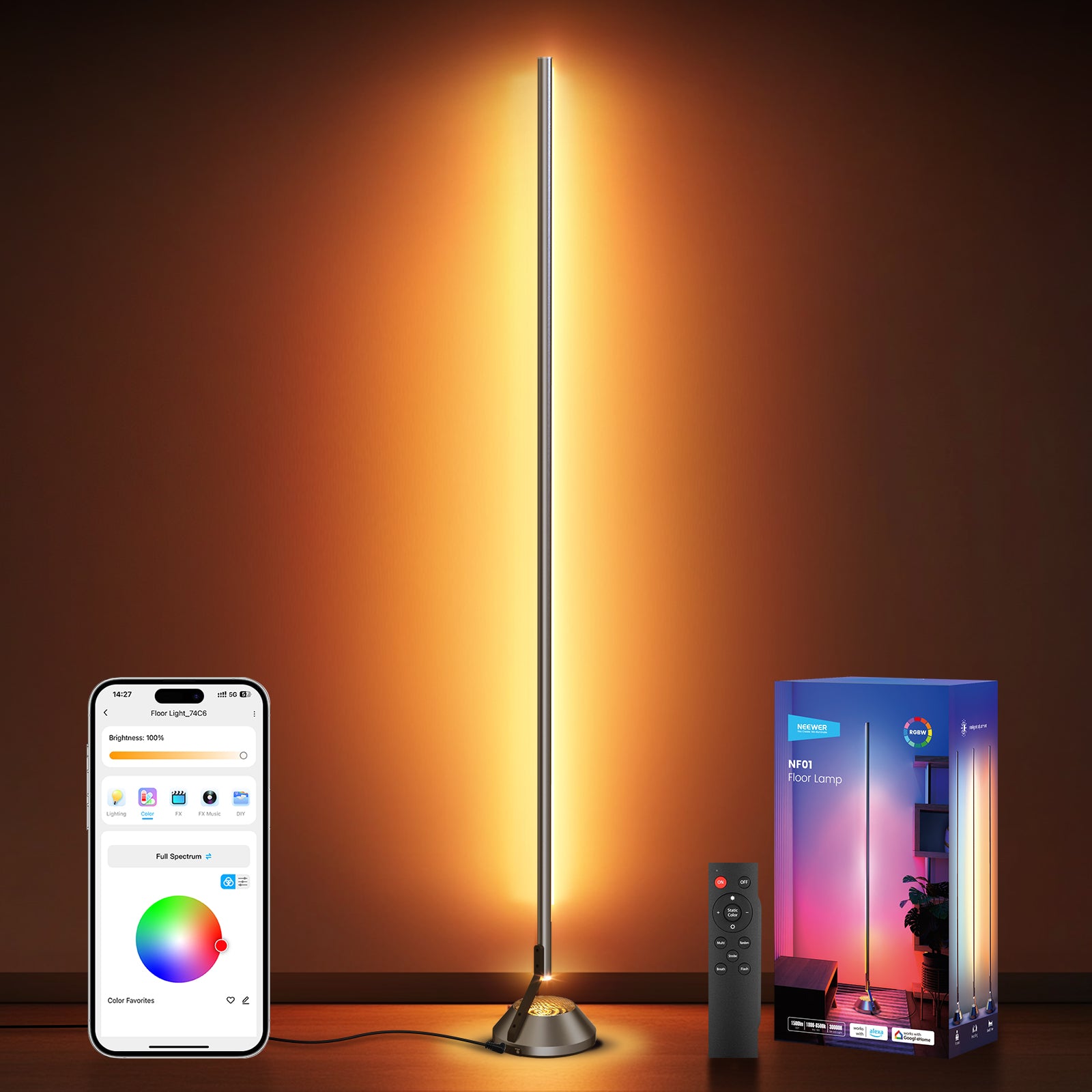 NEEWER NF01 スマート LEDフロアライト 1500lm 1600万色 NEEWER NF01 RGBW Smart Floor Lamp | LED Corner Lamp
