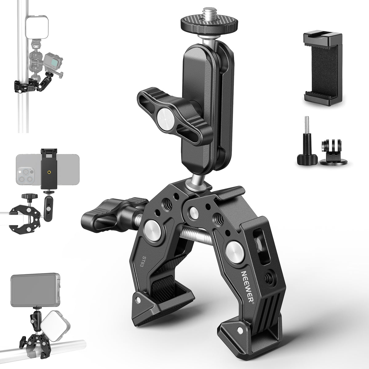 NEEWER ST83 Super Clamp with 3" Dual Ballhead Magic Arm - NEEWER