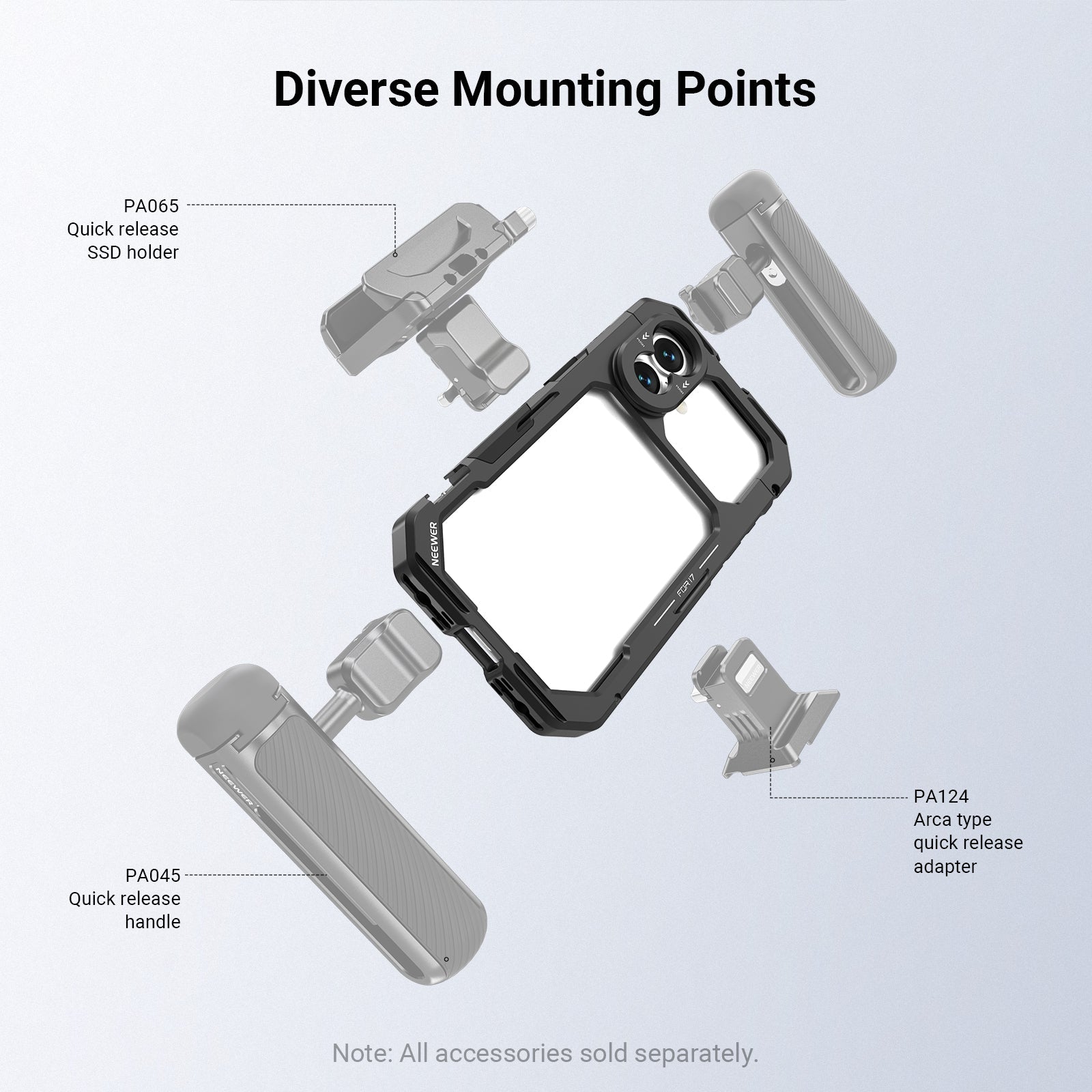 The NEEWER PA158 Phone Cage Video Rig Kit offers a diverse range of mounting points.
