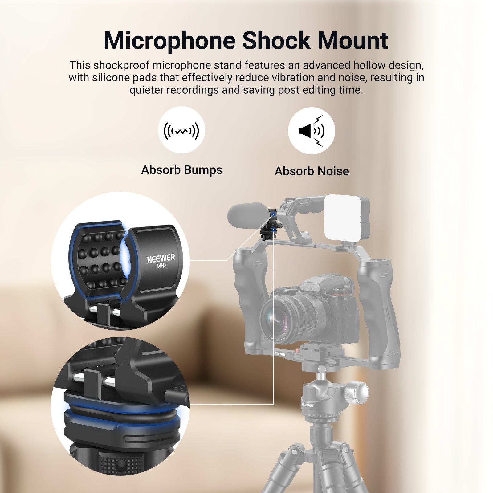 NEEWER MH3 Microphone Holder features an advanced hollow design.