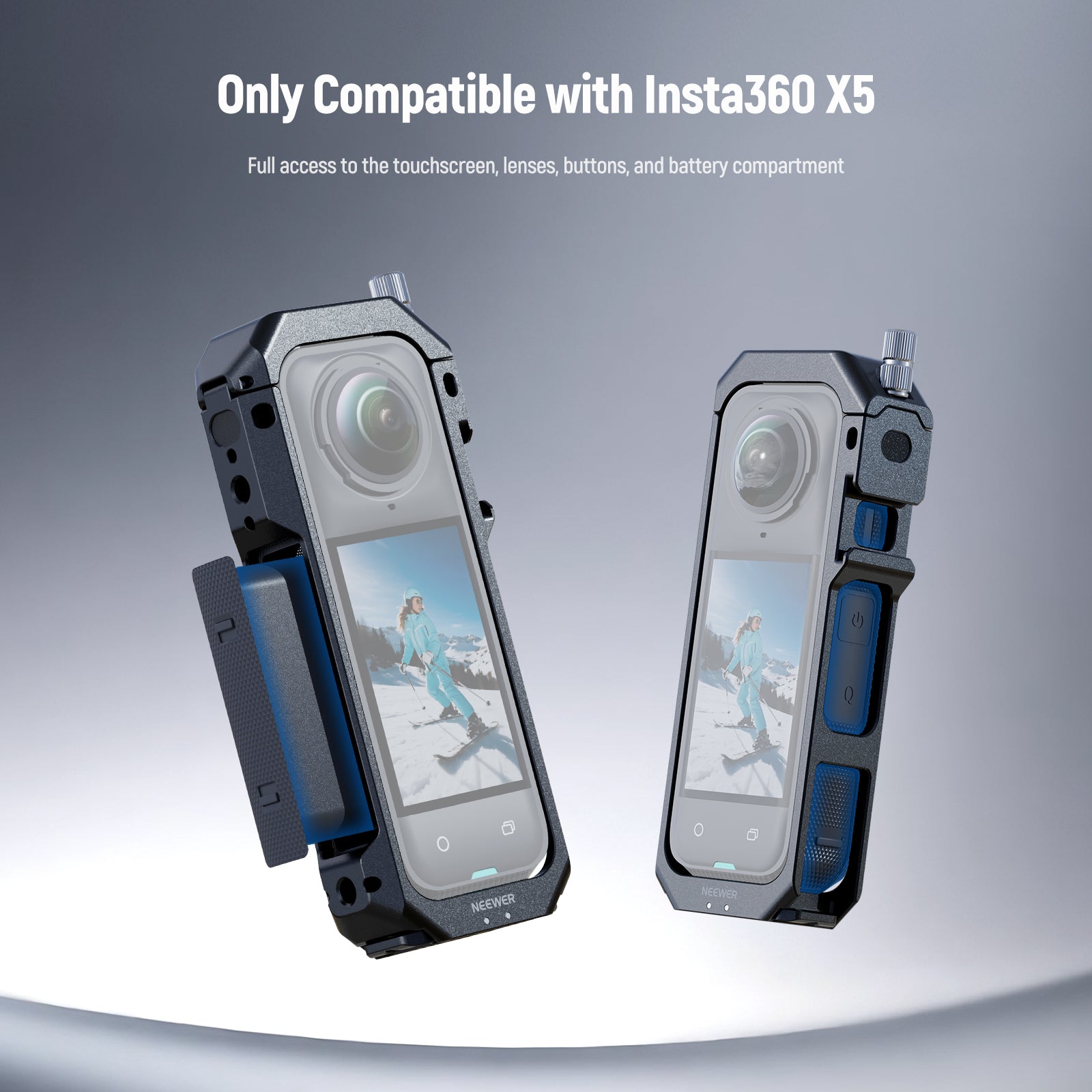 NEEWER AC033 Action Camera Cage is compatible with Insta 360 X5 action camera accessories.