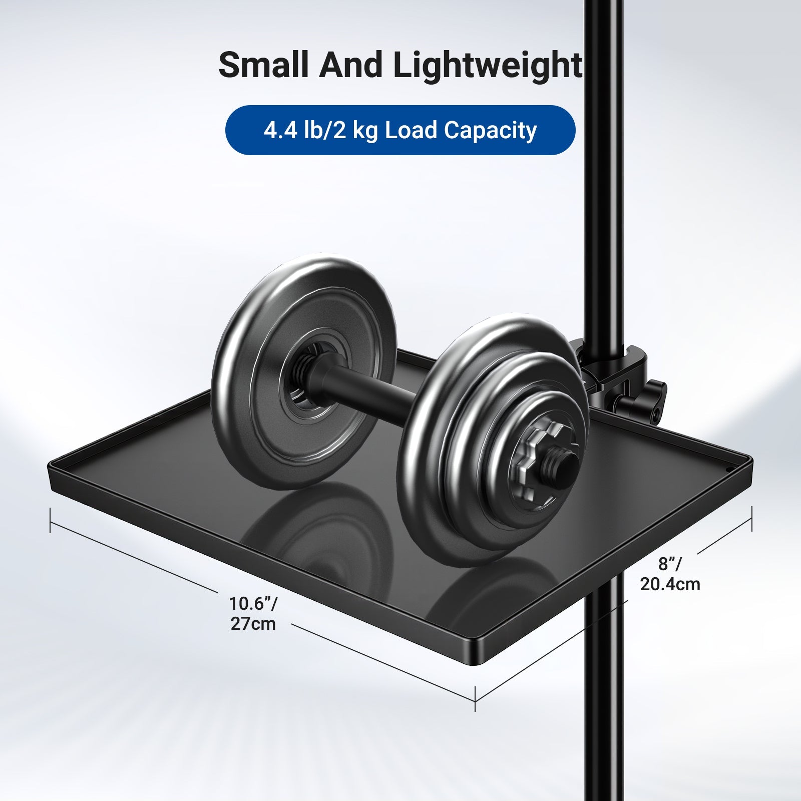 NEEWER MS047 Microphone Stand Tray measures 10.6" x 8" x 1.3" for small accessories up to 4.4 lb.