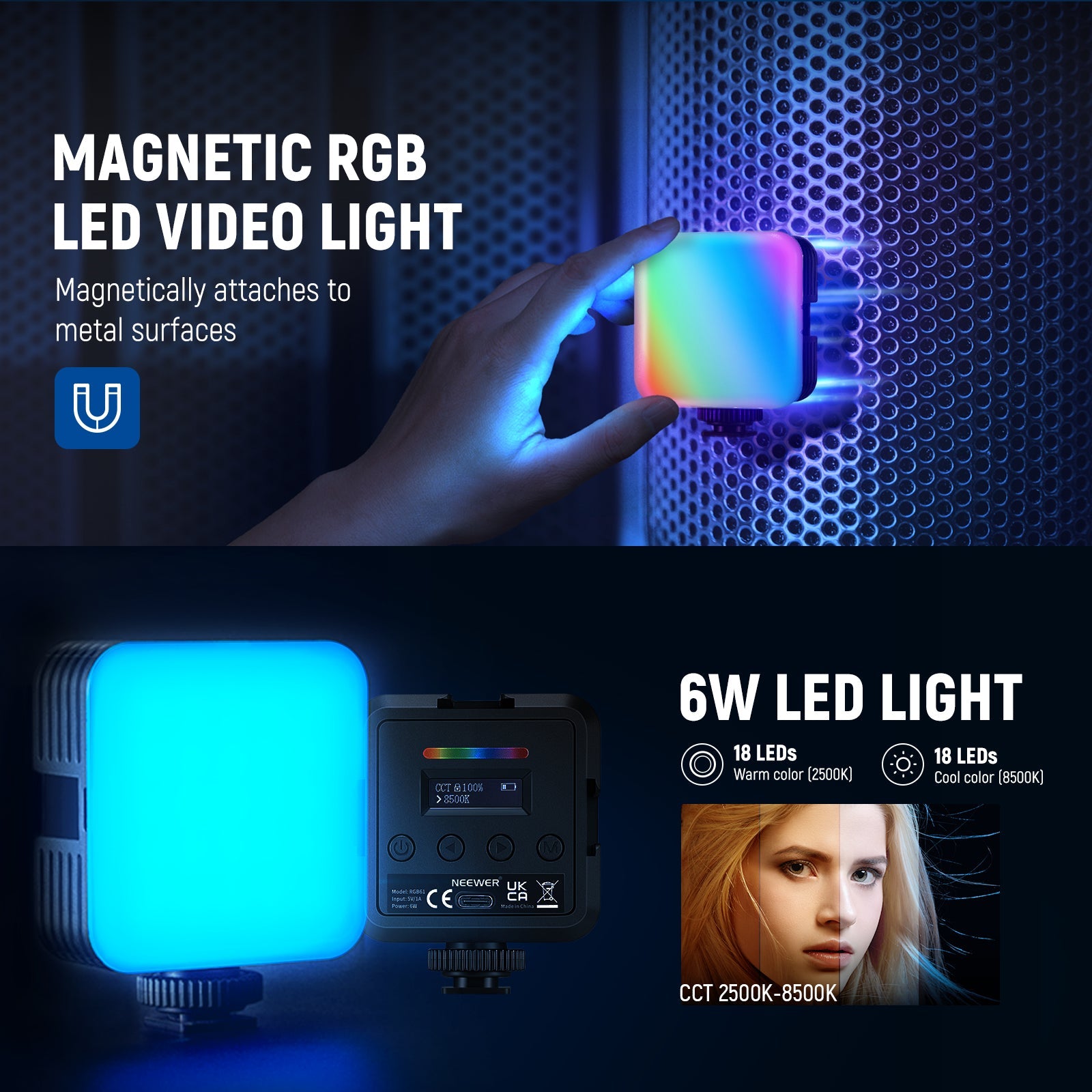 NEEWER PA056 Vlog Kit includes a magnetic RGB LED video light.