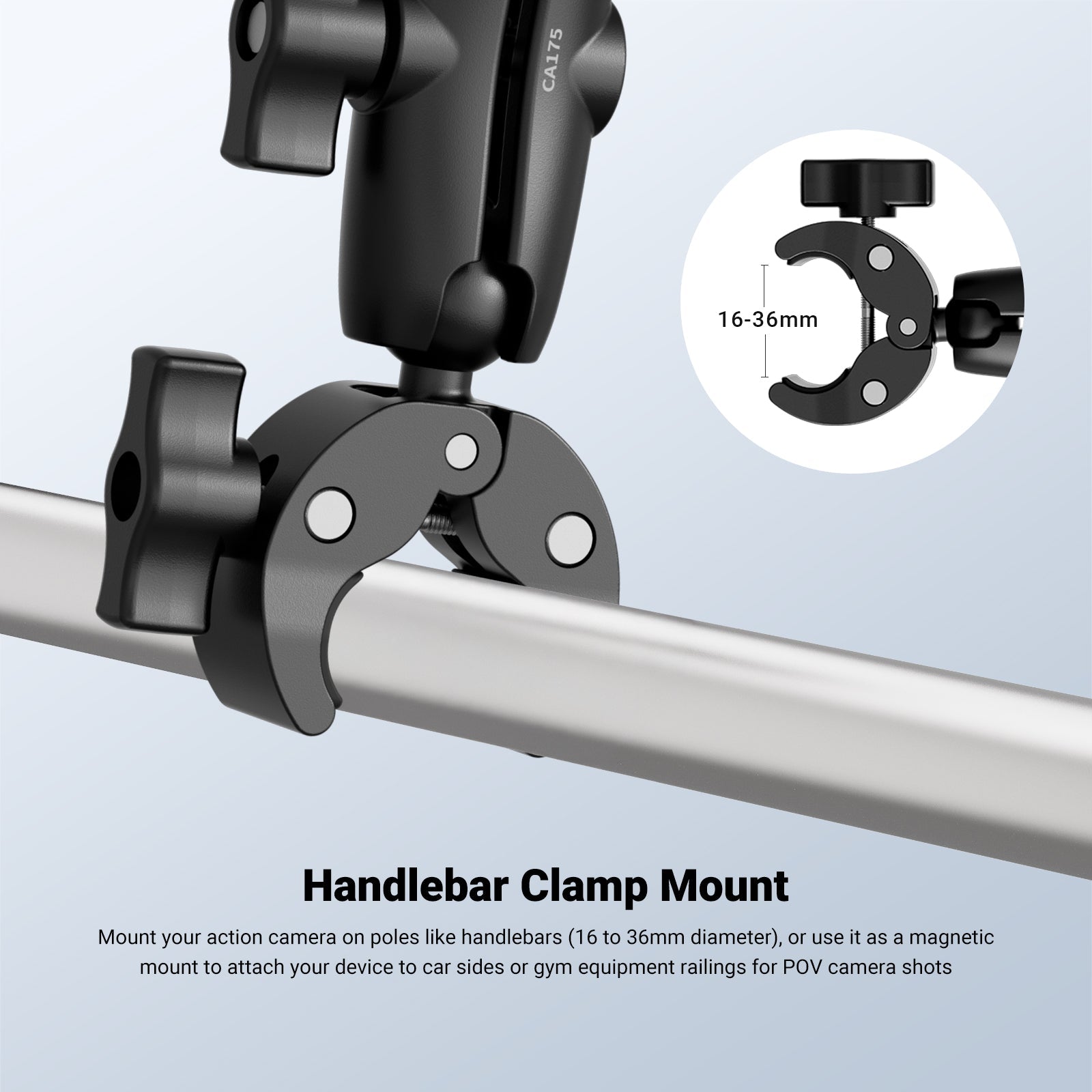 NEEWER CA175 Action Camera Mounting Accessories Kit mounts your action camera on poles like handlebars.