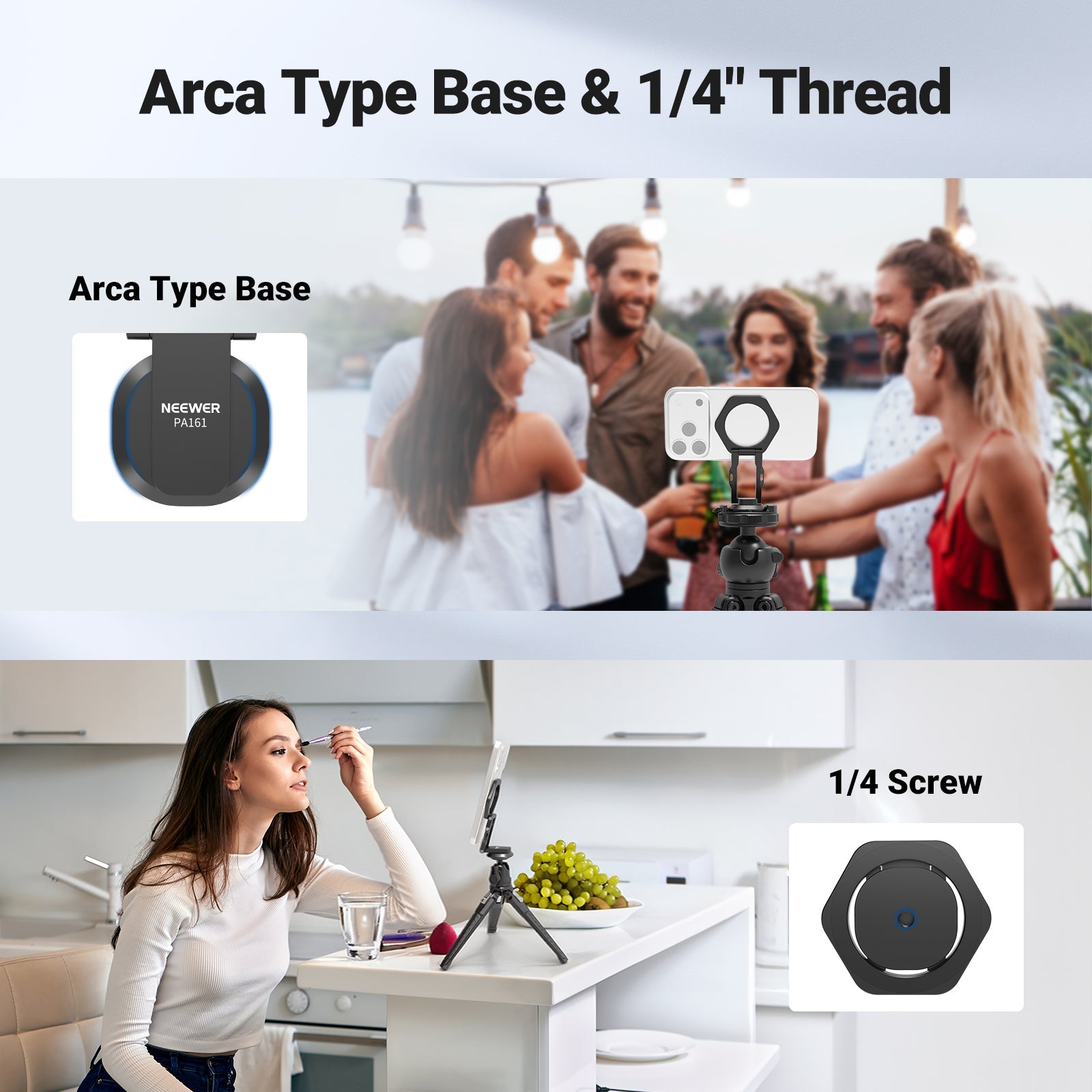 The NEEWER PA161 Dual Magnetic Phone Stand is perfect for taking group photos and recording makeup tutorials.