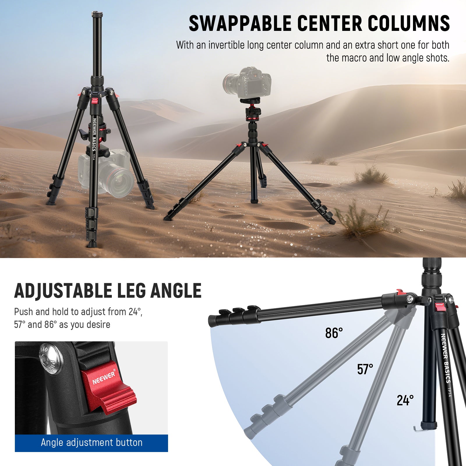 NEEWER TP14 Travel Tripod is ideal for macro and low angle shots.