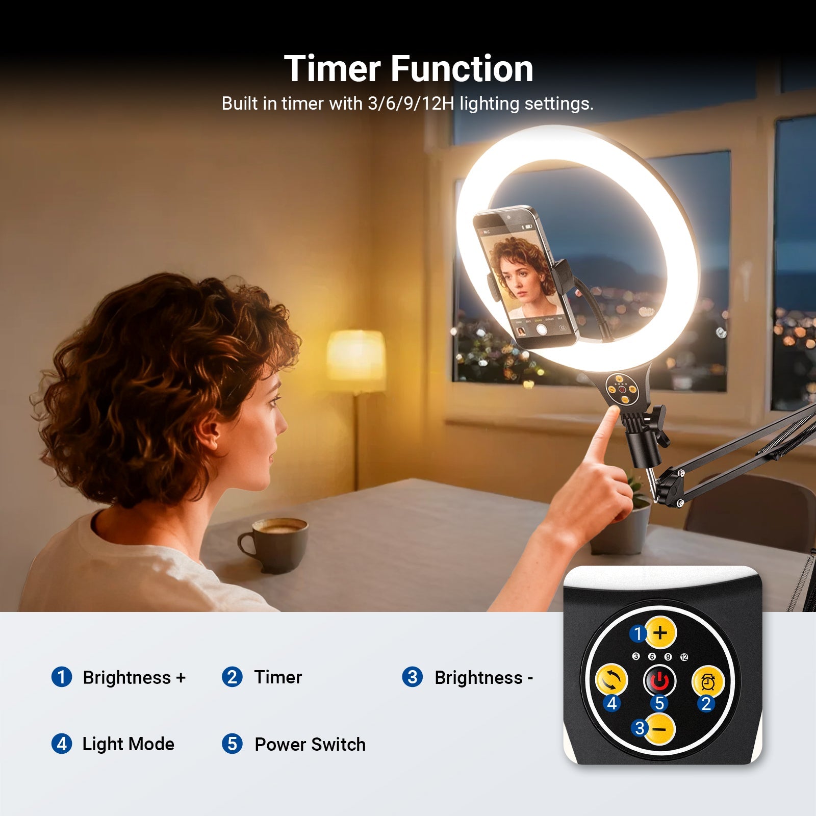 The girl is using the NEEWER N44 Ring Light with Flexible Stand Kit to light her selfies.