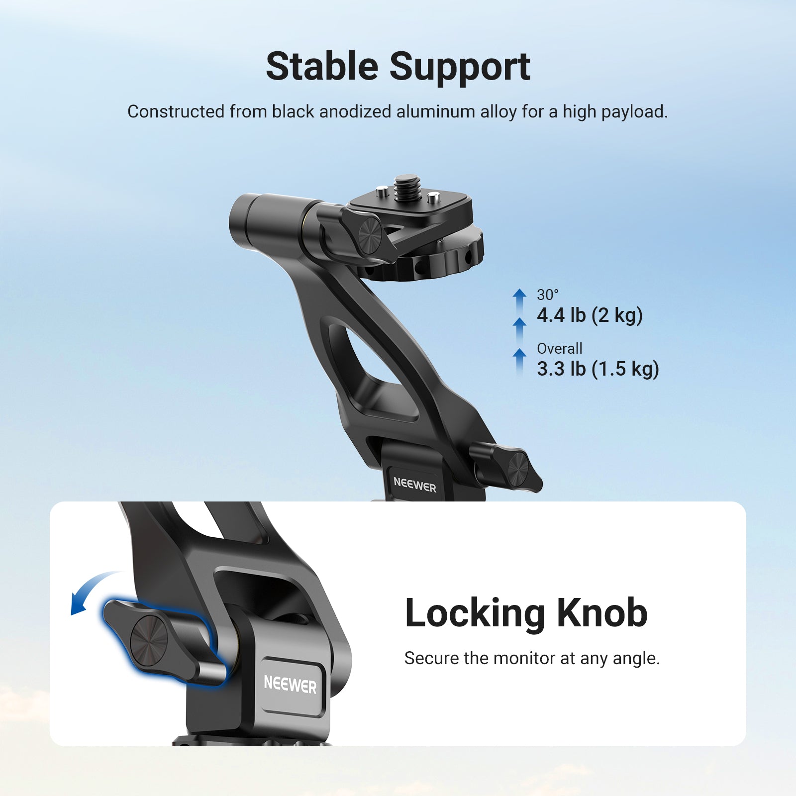 NEEWER MA023 Camera Monitor Mount locking knob for securing monitor at any adjustable viewing angle