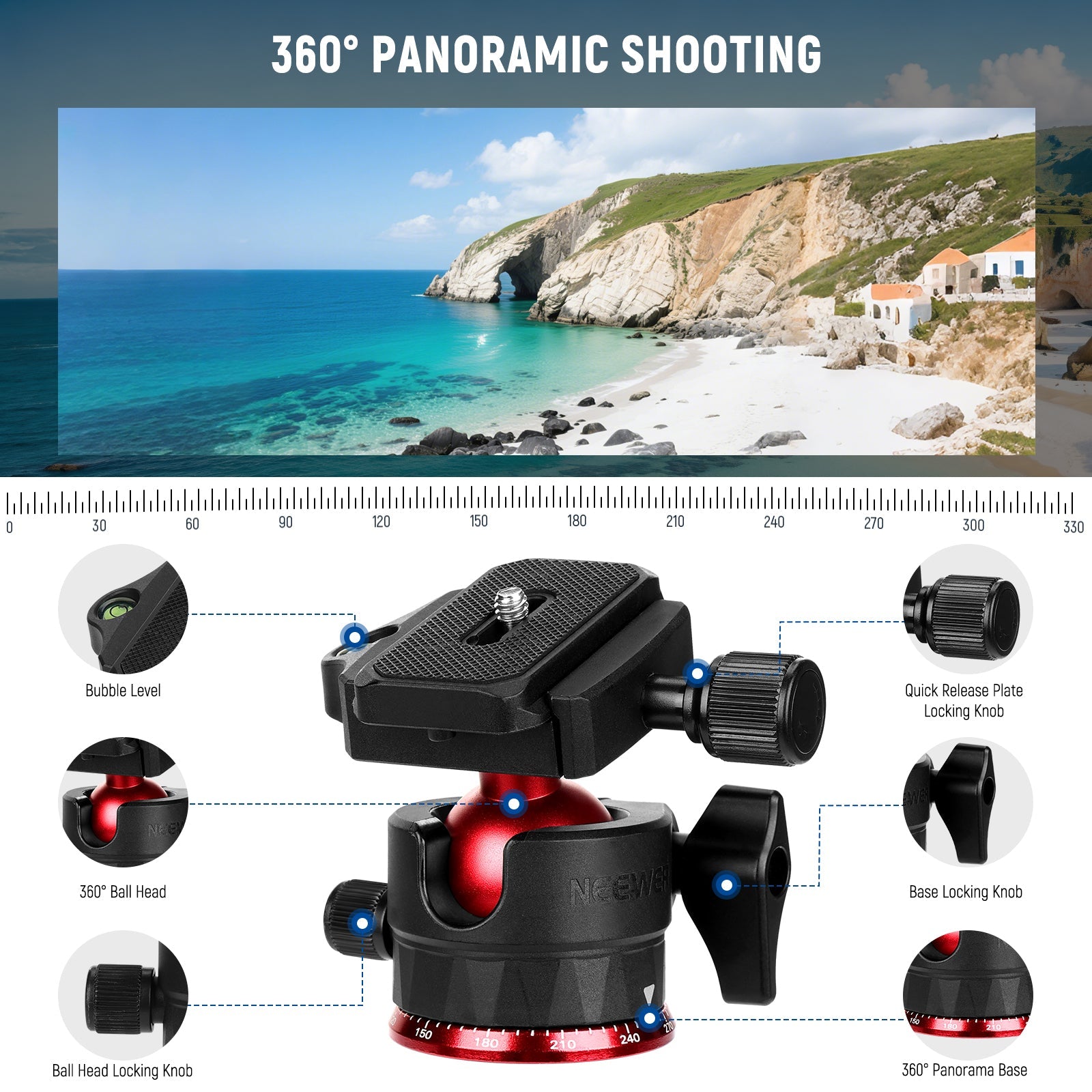 The professional heavy duty tripod as camera photography gear is equipped with a low profile ball head