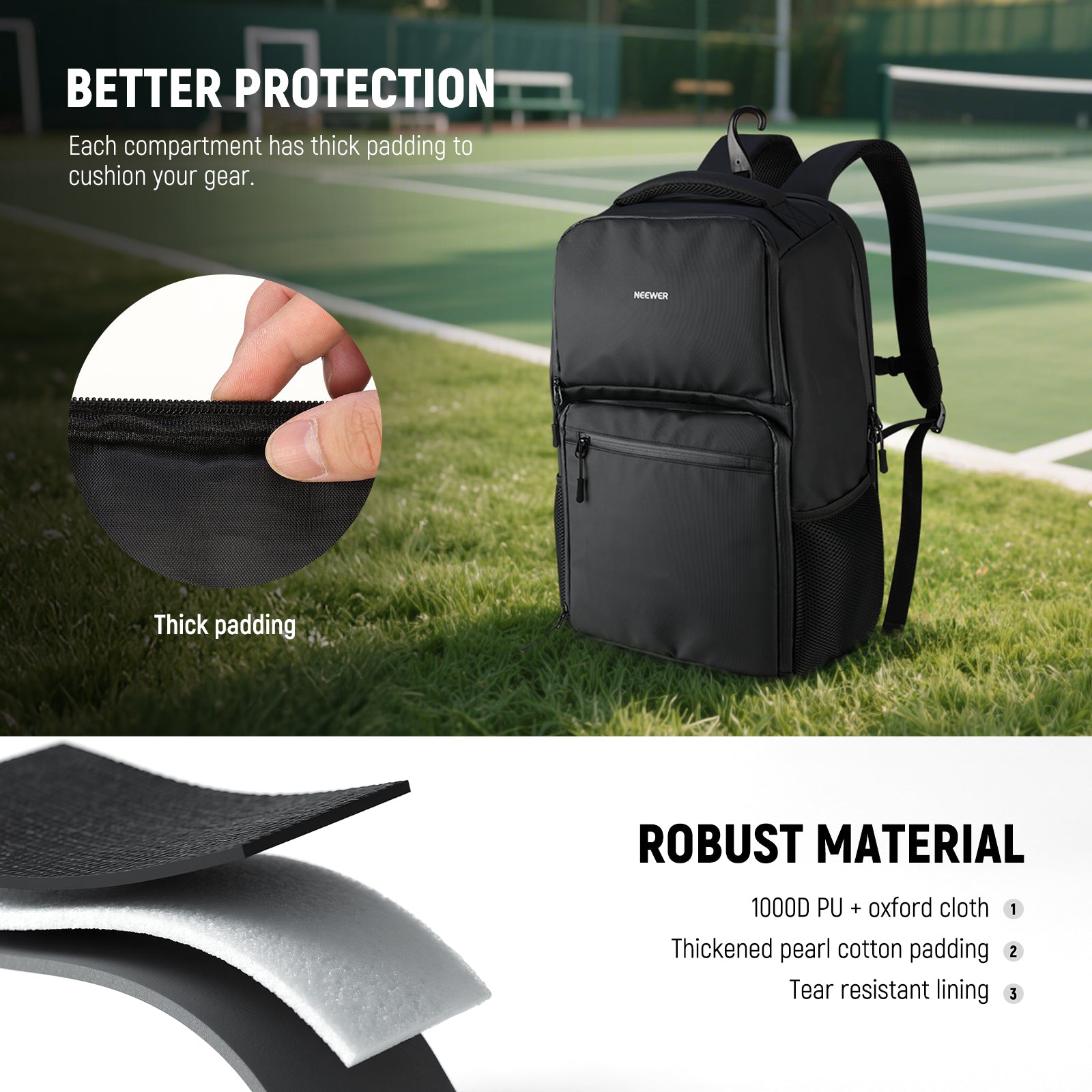 The NEEWER PB01B Pickleball Backpack was left on the grass.