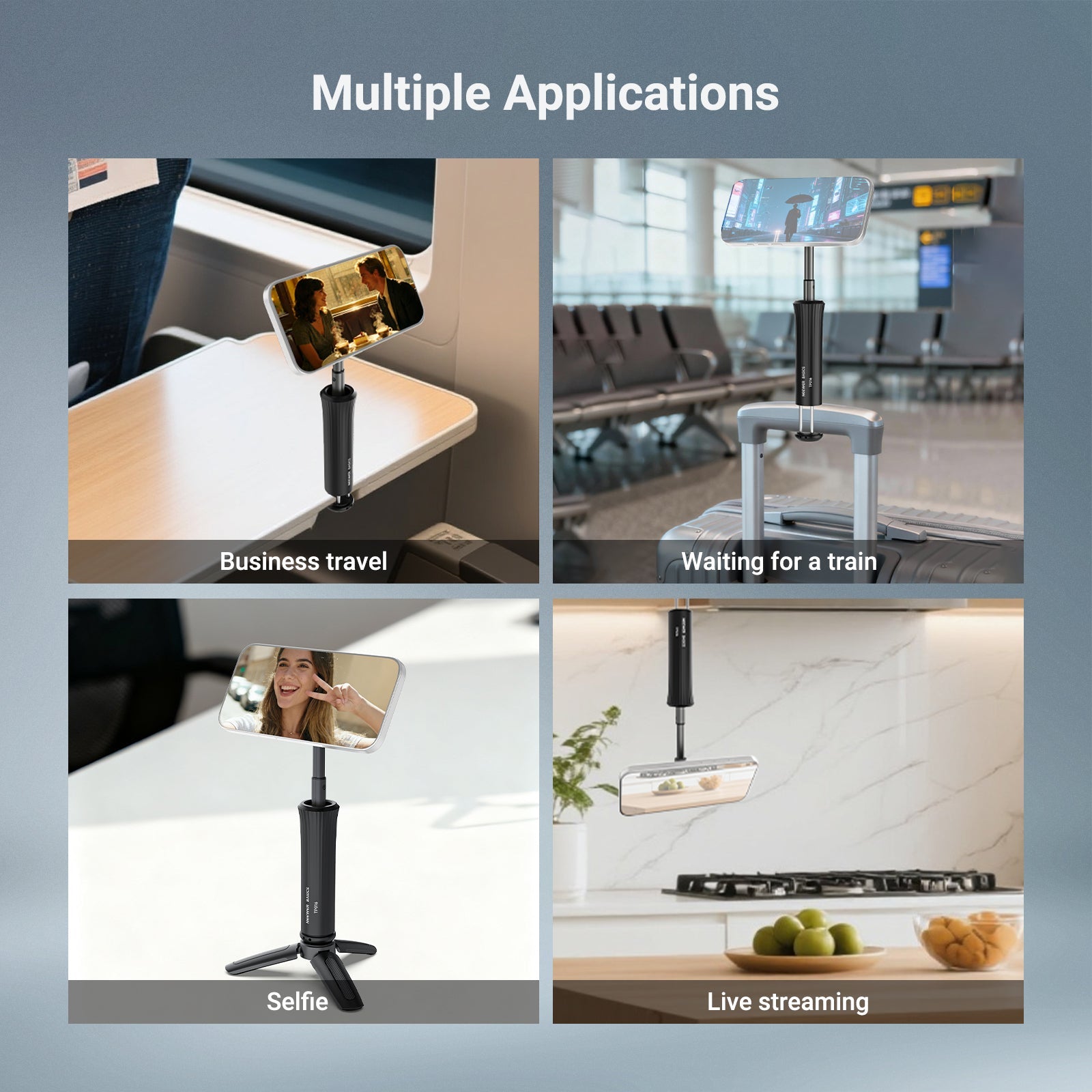 NEEWER TP016 Airplane Phone Holder with Mini Tripod Kit is ideal for business travel, selfie, and live streaming.