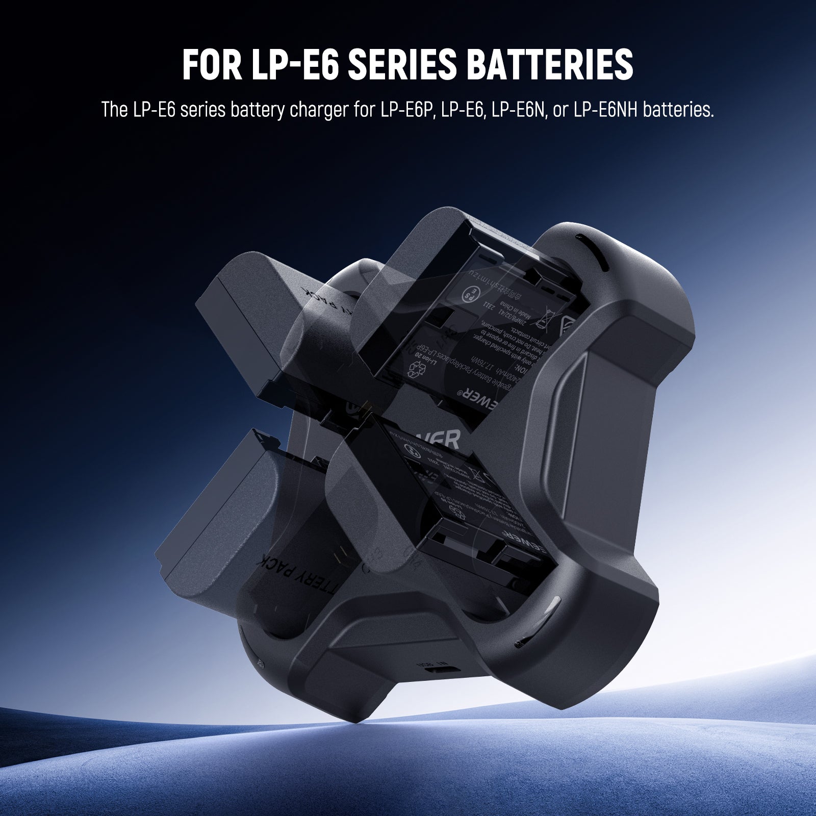 NEEWER NW-P4 four channel battery charger is designed to simultaneously recharge four LP-E6 series batteries.