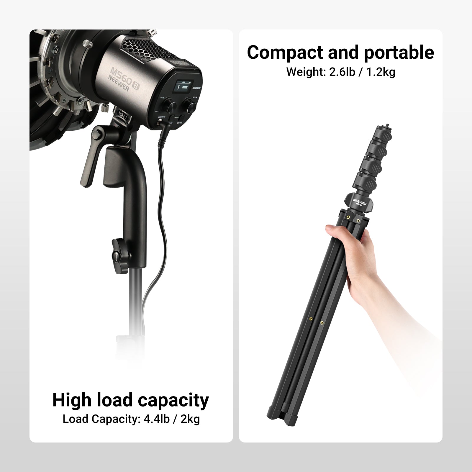 NEEWER MS046 Microphone Floor Stand supports up to 4.4?lb (2?kg) vertically for a secure mic position.