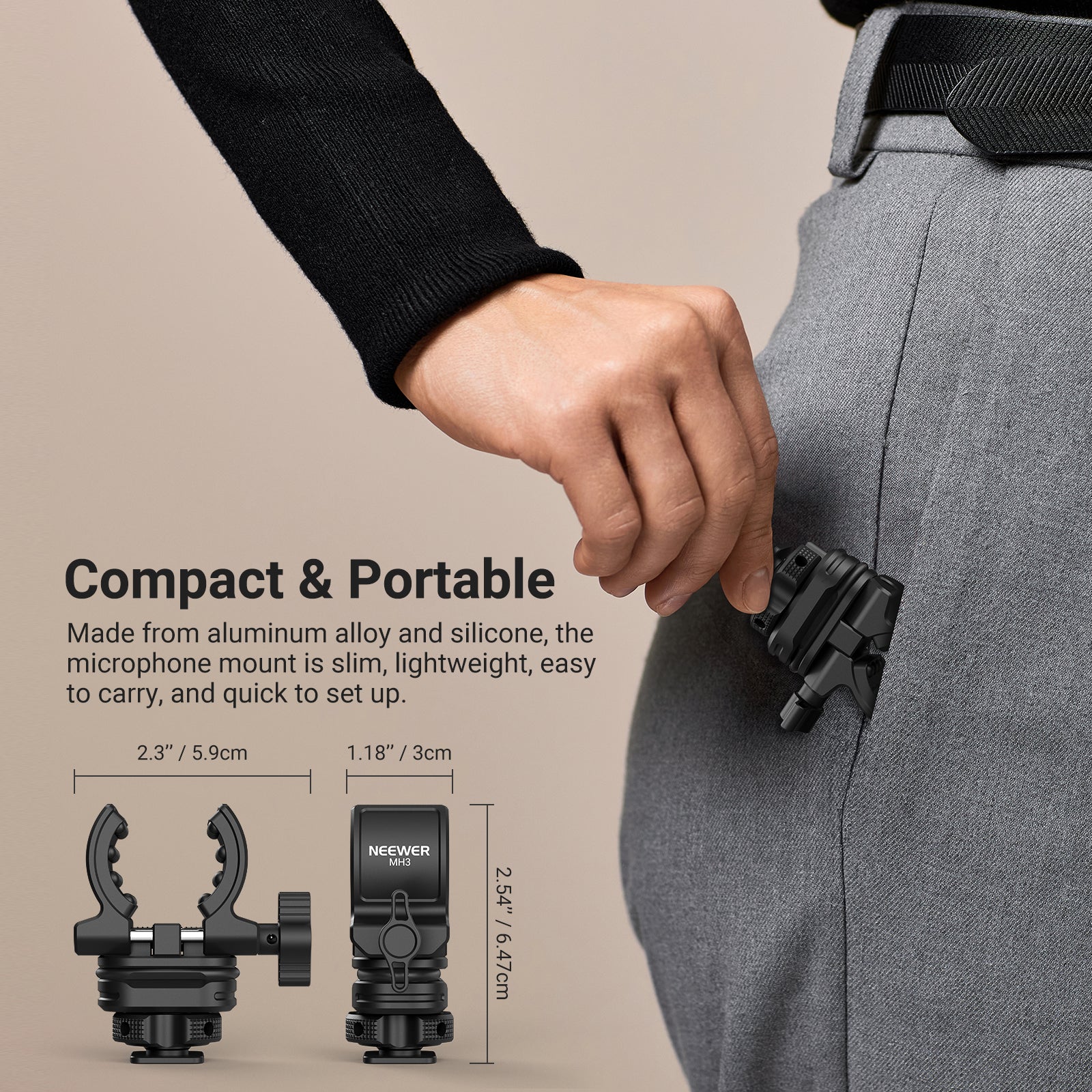 NEEWER MH3 Microphone Holder was placed into a pocket by a hand.