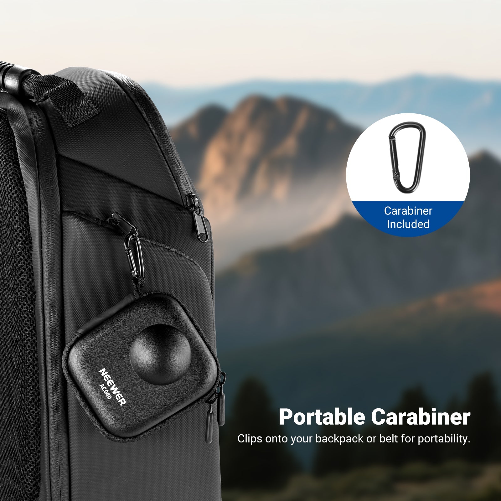The included carabiner lets you clip the case to your backpack, accessories bag, or belt.