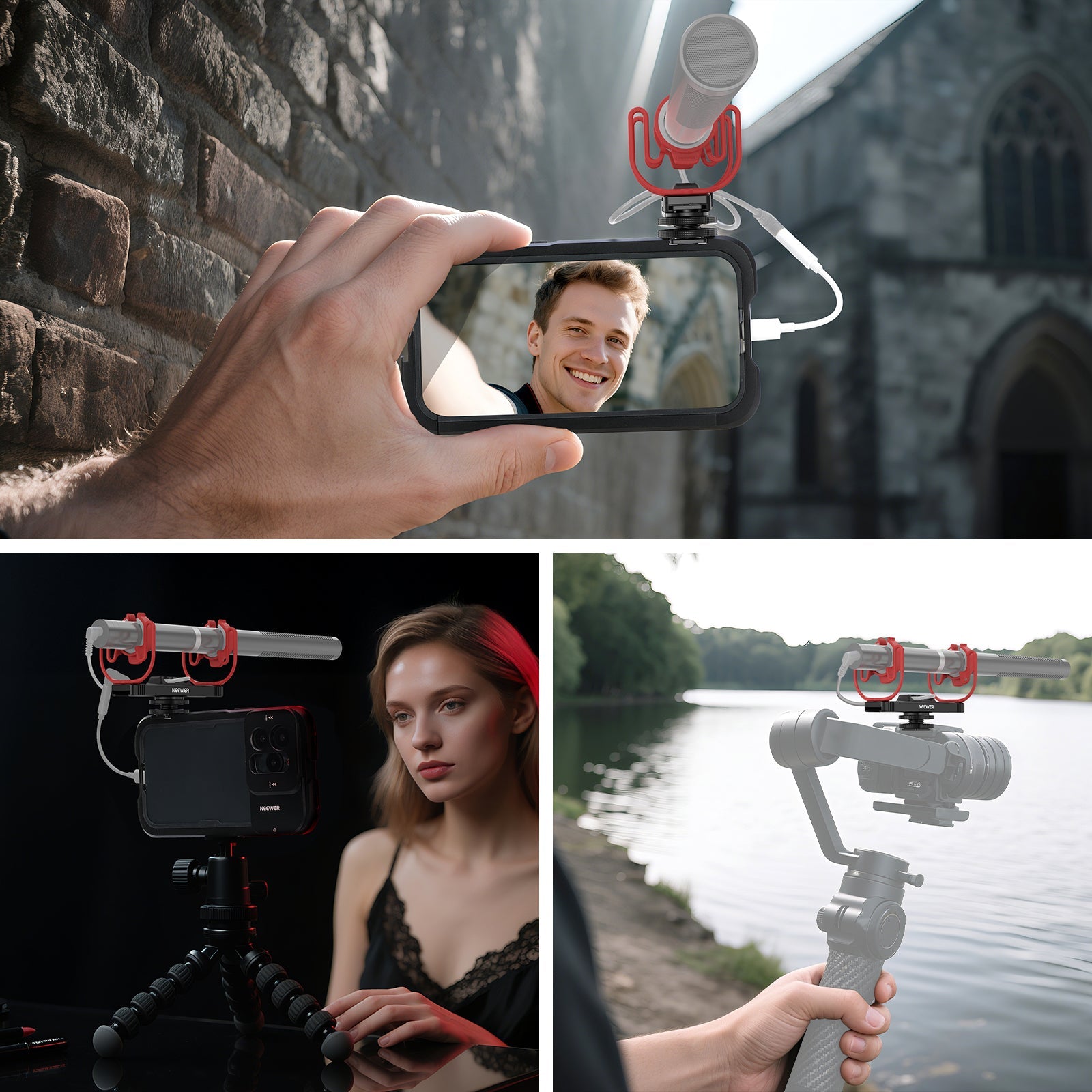 The NEEWER MH2 Microphone Shock Mount can be used on the go to reduce noise in your videos.