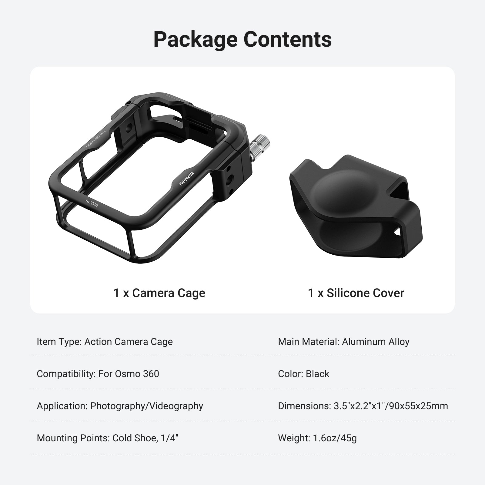 This package includes a camera cage and a silicone cover.