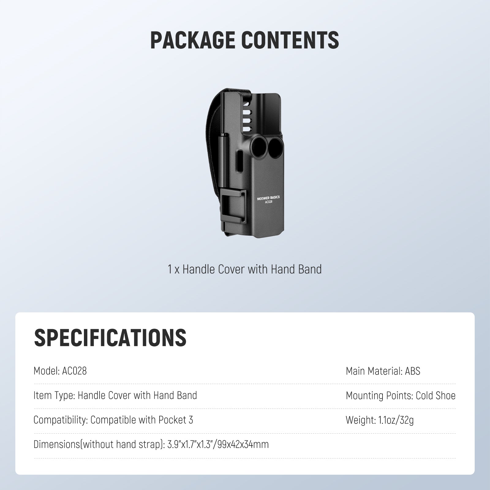 Specifications of the NEEWER AC028 Protective Cover with Hand Band