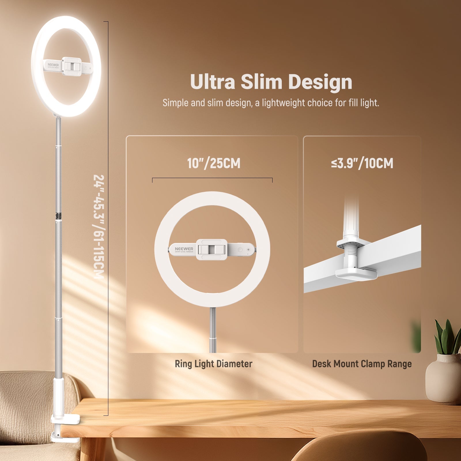 NEEWER N16 LED Ring Light features an ultra slim design.