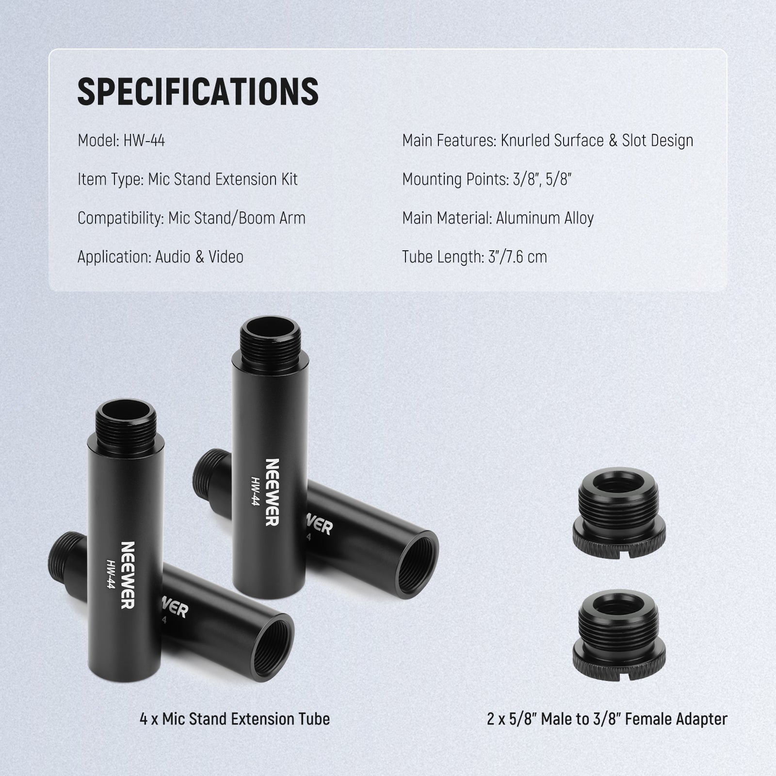 Specifications of the NEEWER HW-44 Mic Stand Extension Accessory