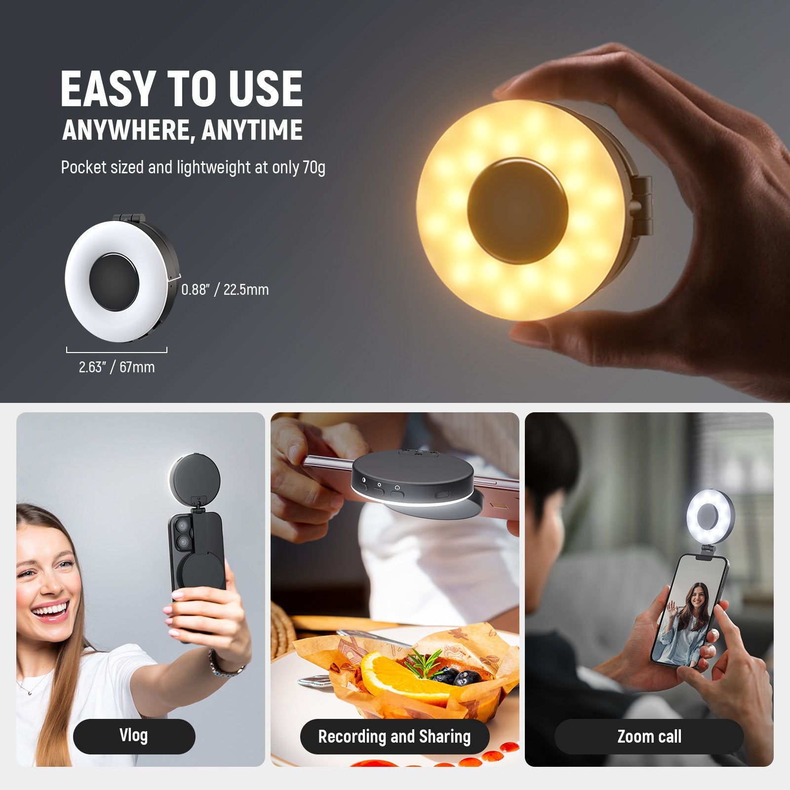 NEEWER NL40R Magnetic Selfie Light is easy to use.