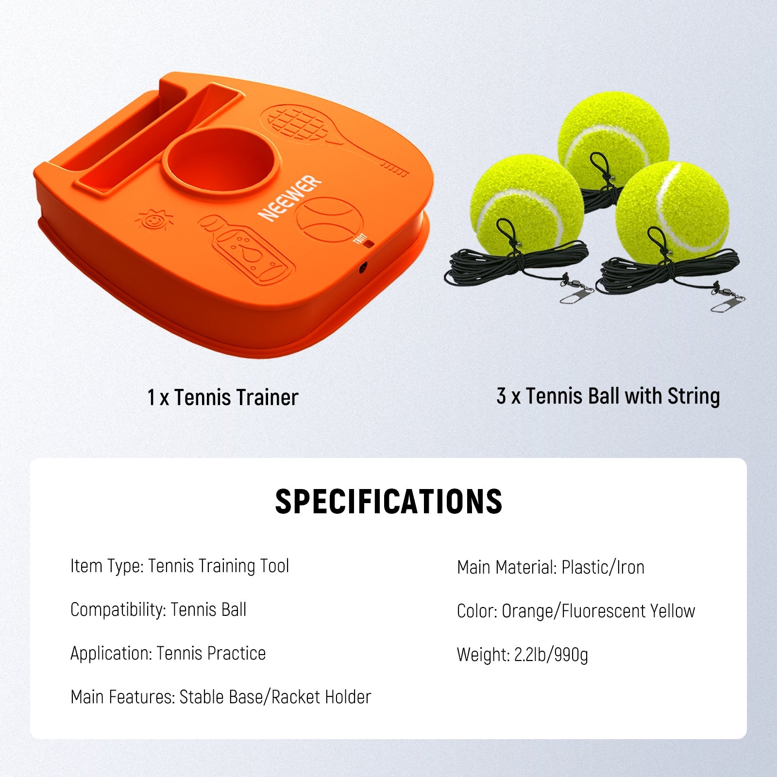 Specifications of the NEEWER TB01T Portable Solo Tennis Trainer Rebound Ball