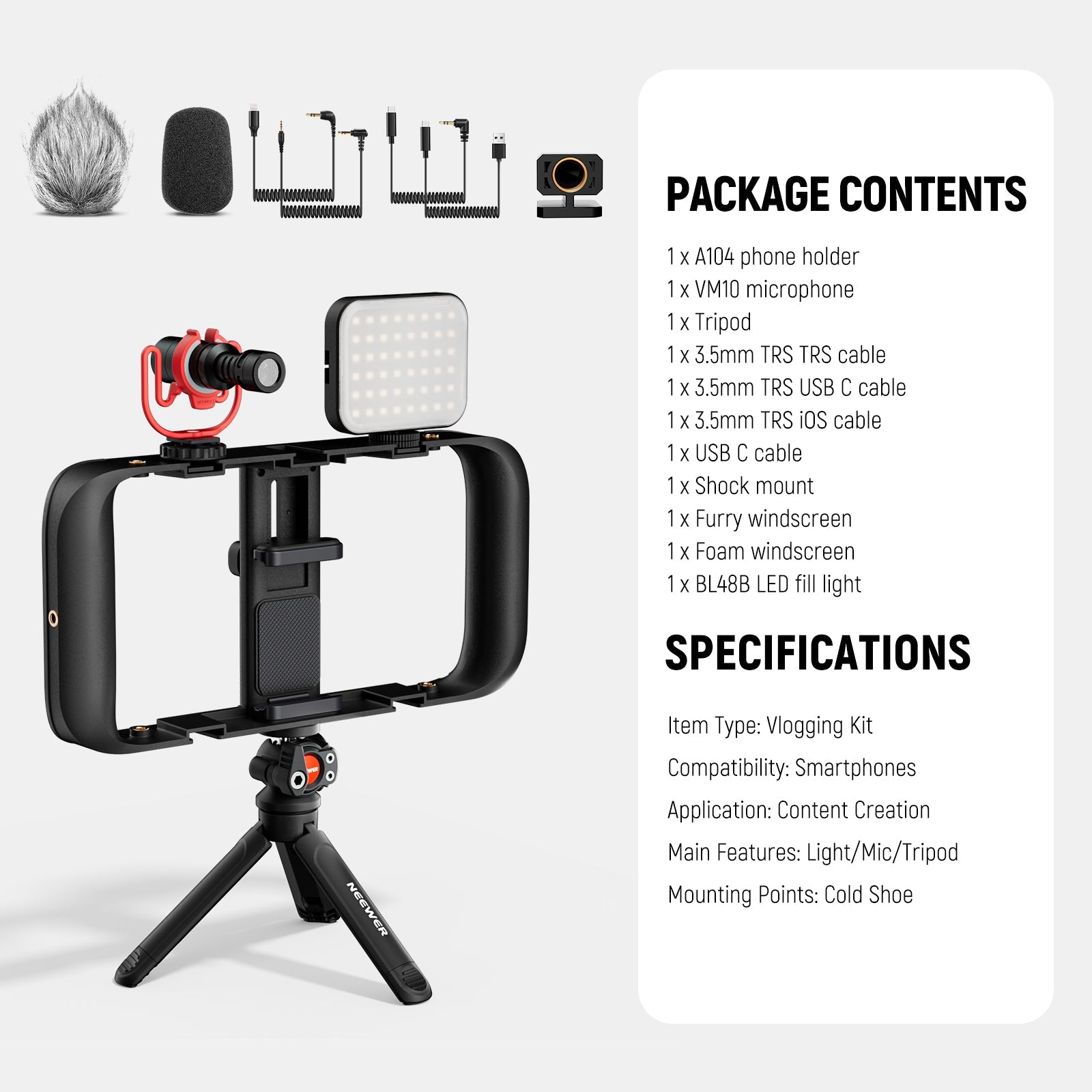 Package Contents of the NEEWER PA055 Phone Cage Vlogging Kit