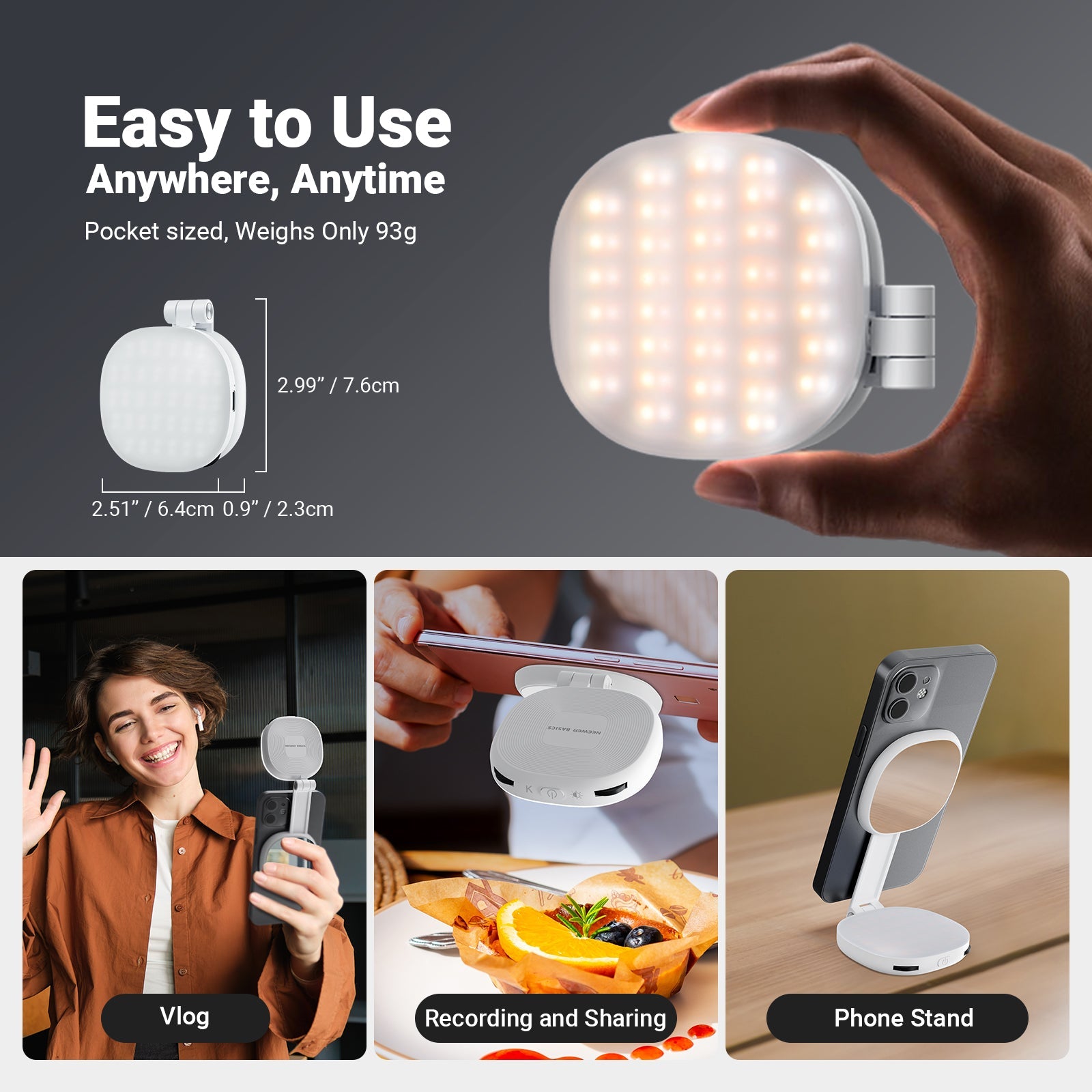 NEEWER NL72B Mini Bi color LED Magnetic Selfie Light weighs only 93g.