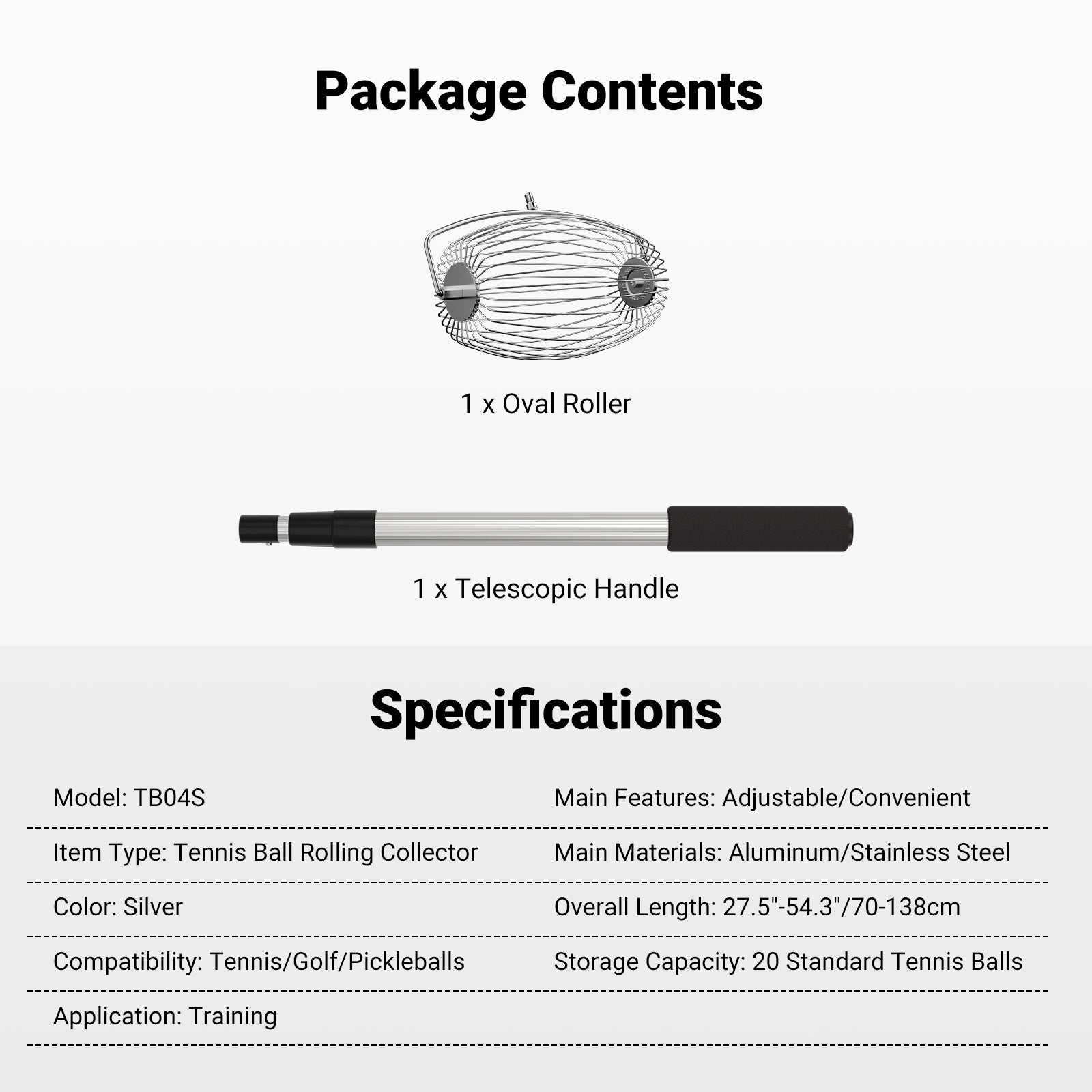 This package includes a oval roller and a telescopic handle.