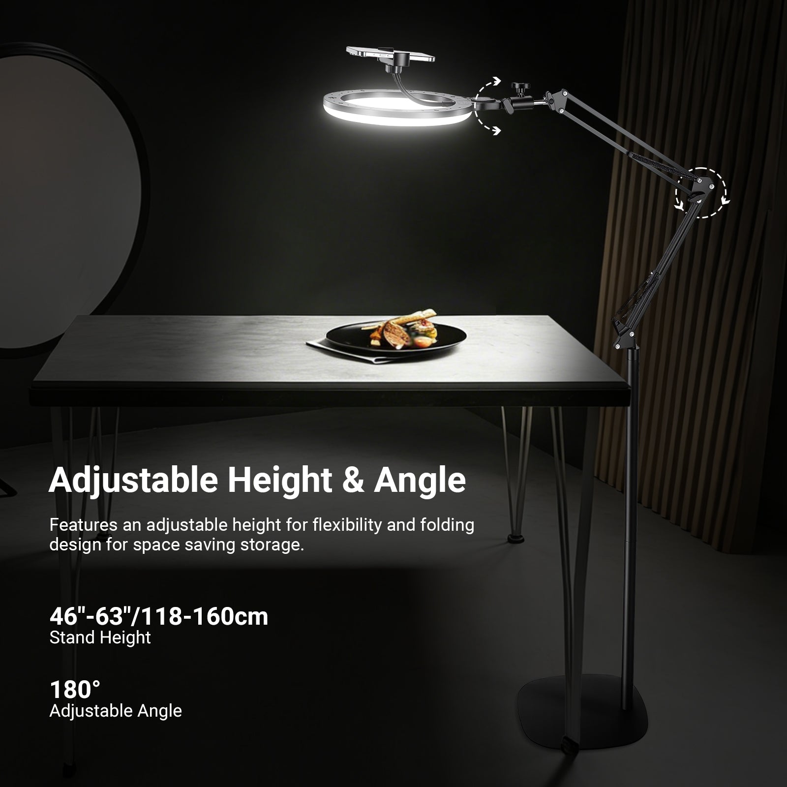 The NEEWER N44 Ring Light with Flexible Stand Kit provides lighting for food photography.