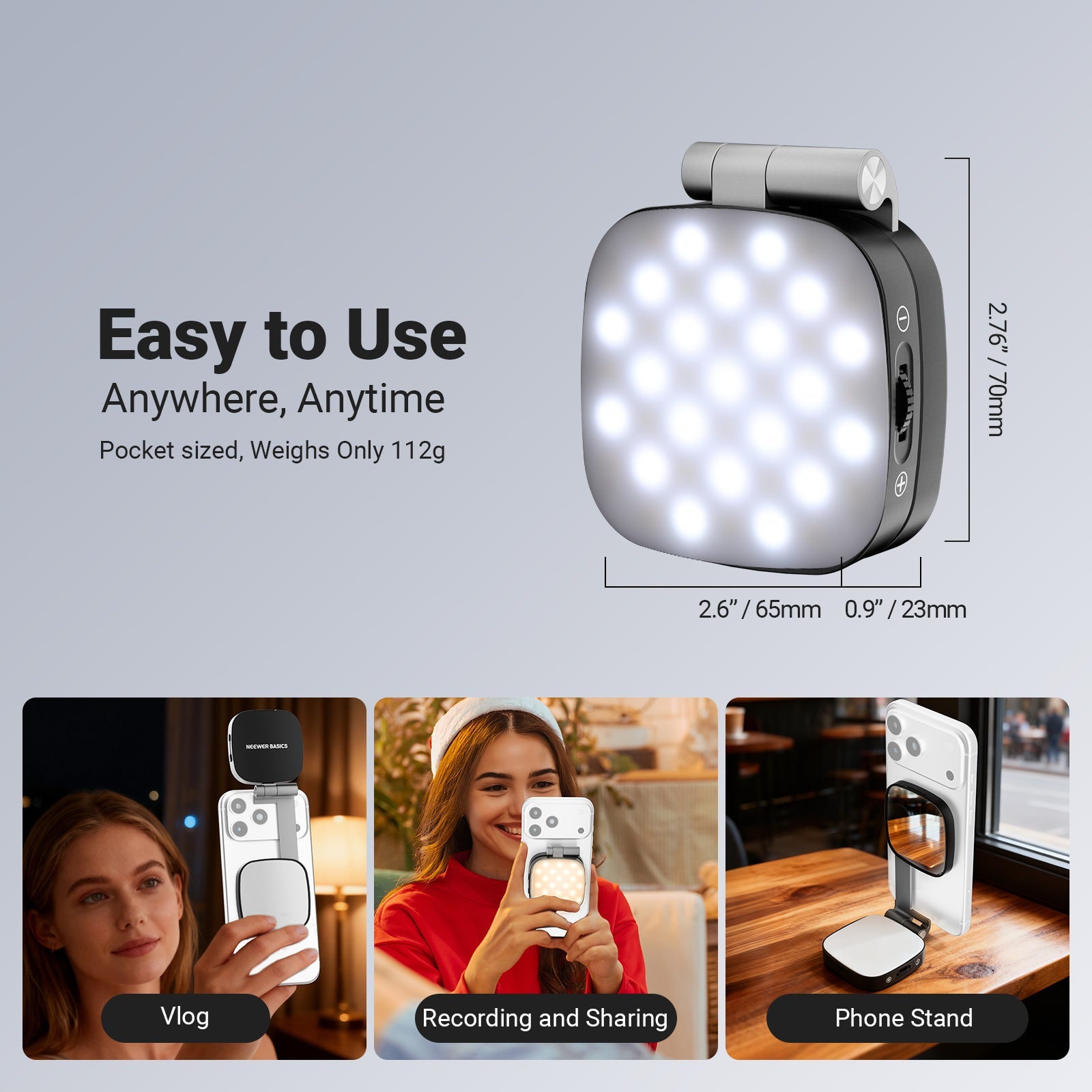 NEEWER NL45B Portable LED Selfie Light weighs only 112g.