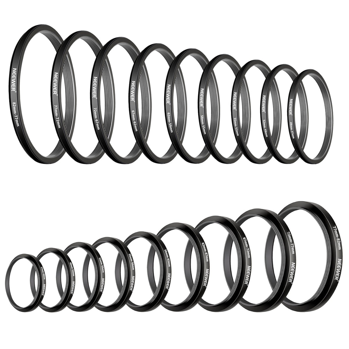 NEEWER 18 Pieces Metal Camera Lens Stepup Ring Adapter Kit NEEWER