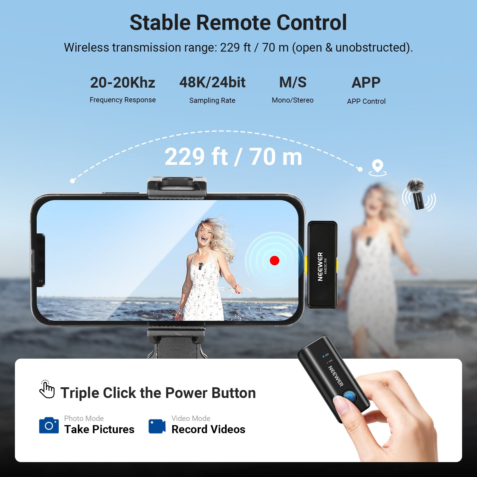 Stable 70m (forward) 2.4G transmission in open areas.