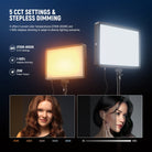 NEEWER BP25B Bi-Color LED Video Panel Light offers 5 preset color temperatures.