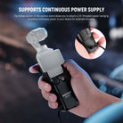 The hollow bottom of the camera stand provides continuous power.