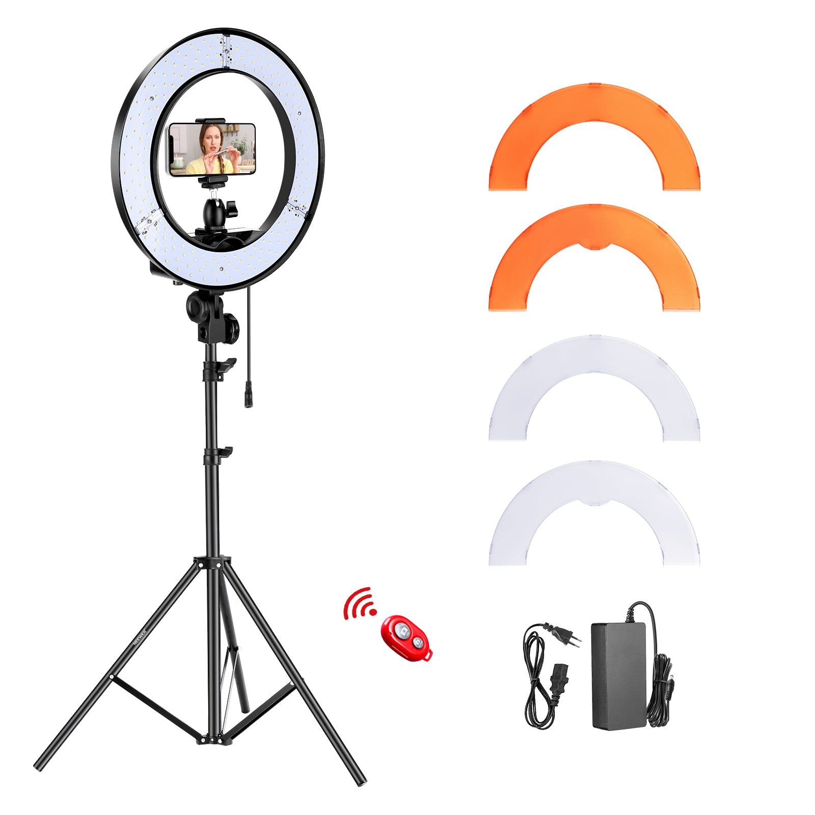 Neewer - Anillo de luz RGB para selfie, 10 pulgadas de diámetro, con  soporte de trípode y soporte para teléfono, control remoto infrarrojo,  regulable