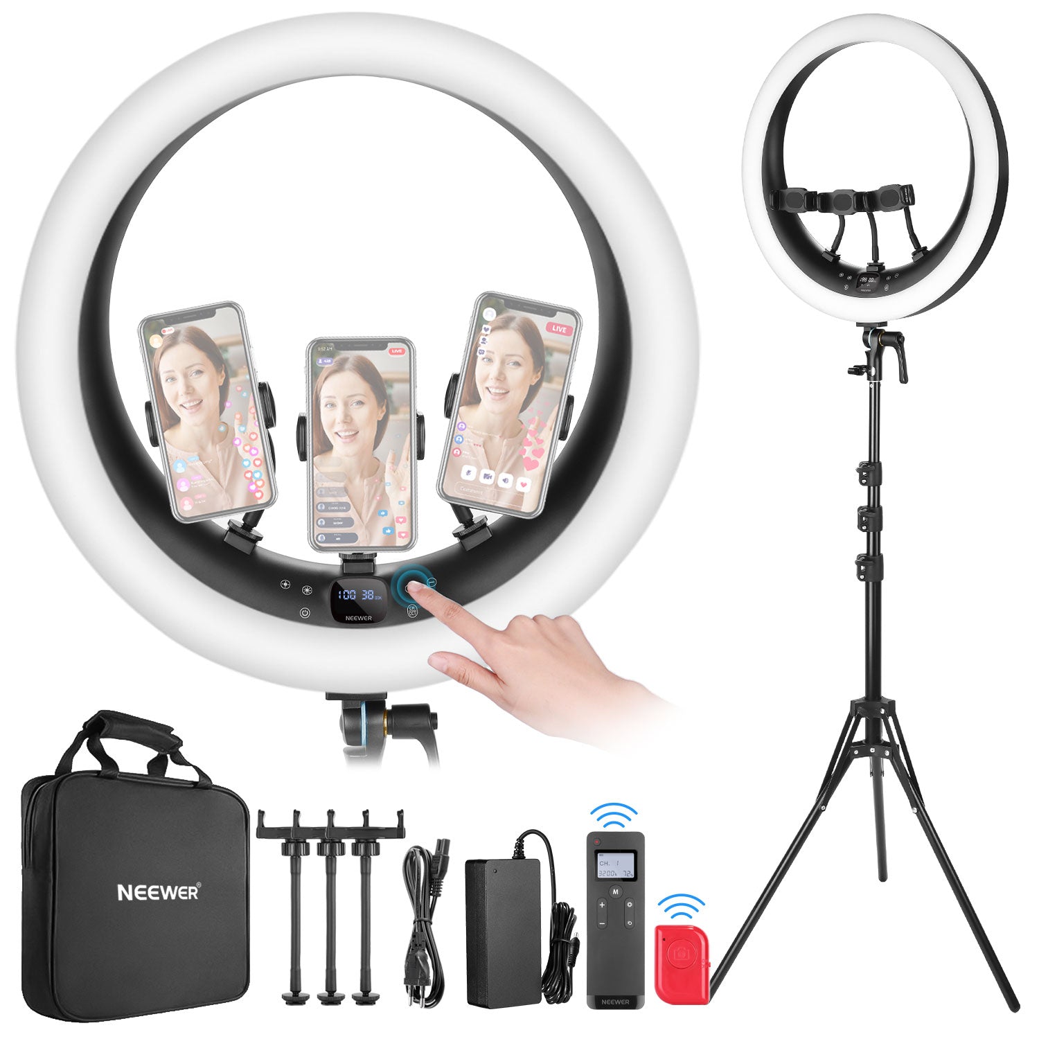 Neewer 18-Inch RGB Ring Light with Stand, 3200K-5600K CRI 97+ LED