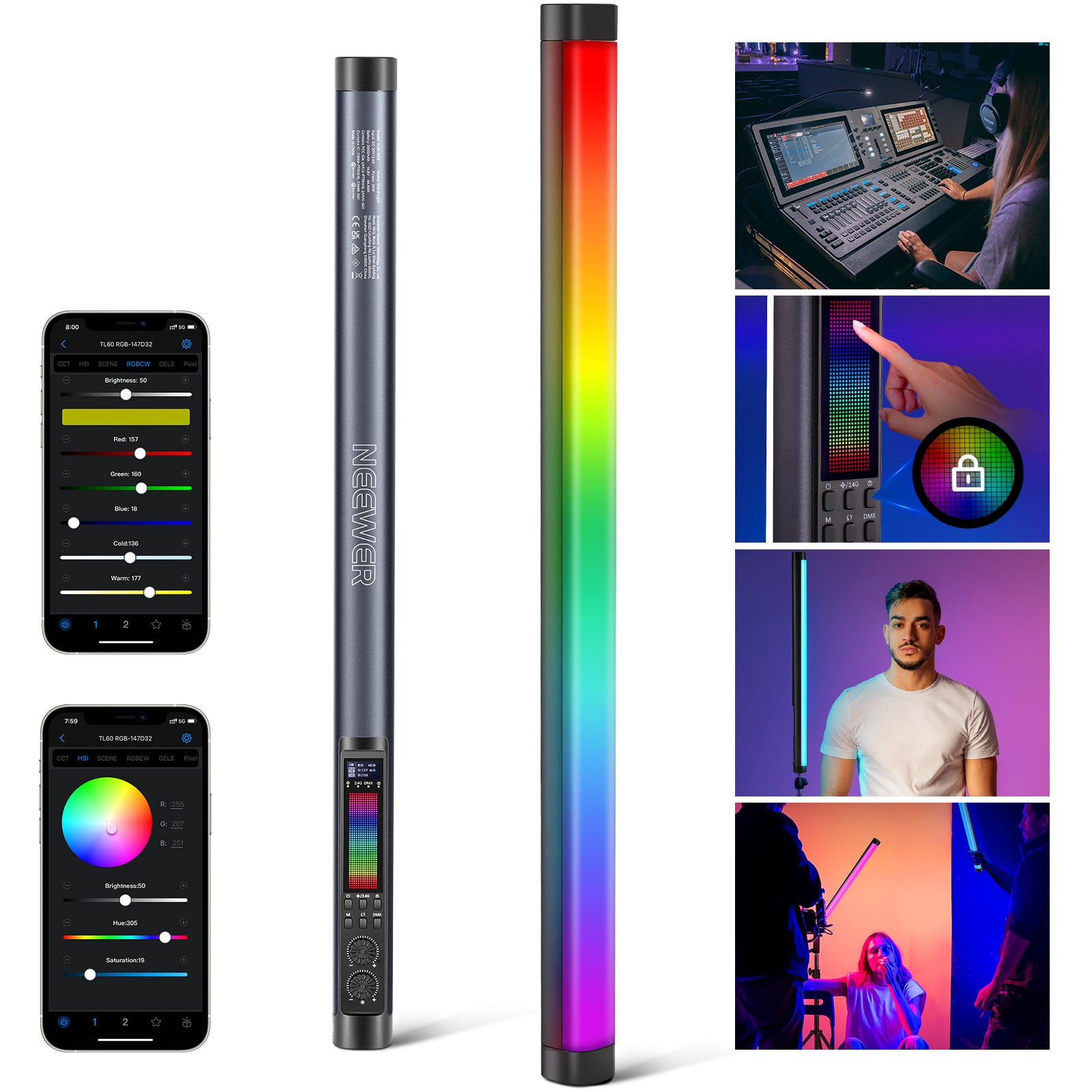 NEEWER TL60 RGB Tube RGBWW Light Stick - NEEWER