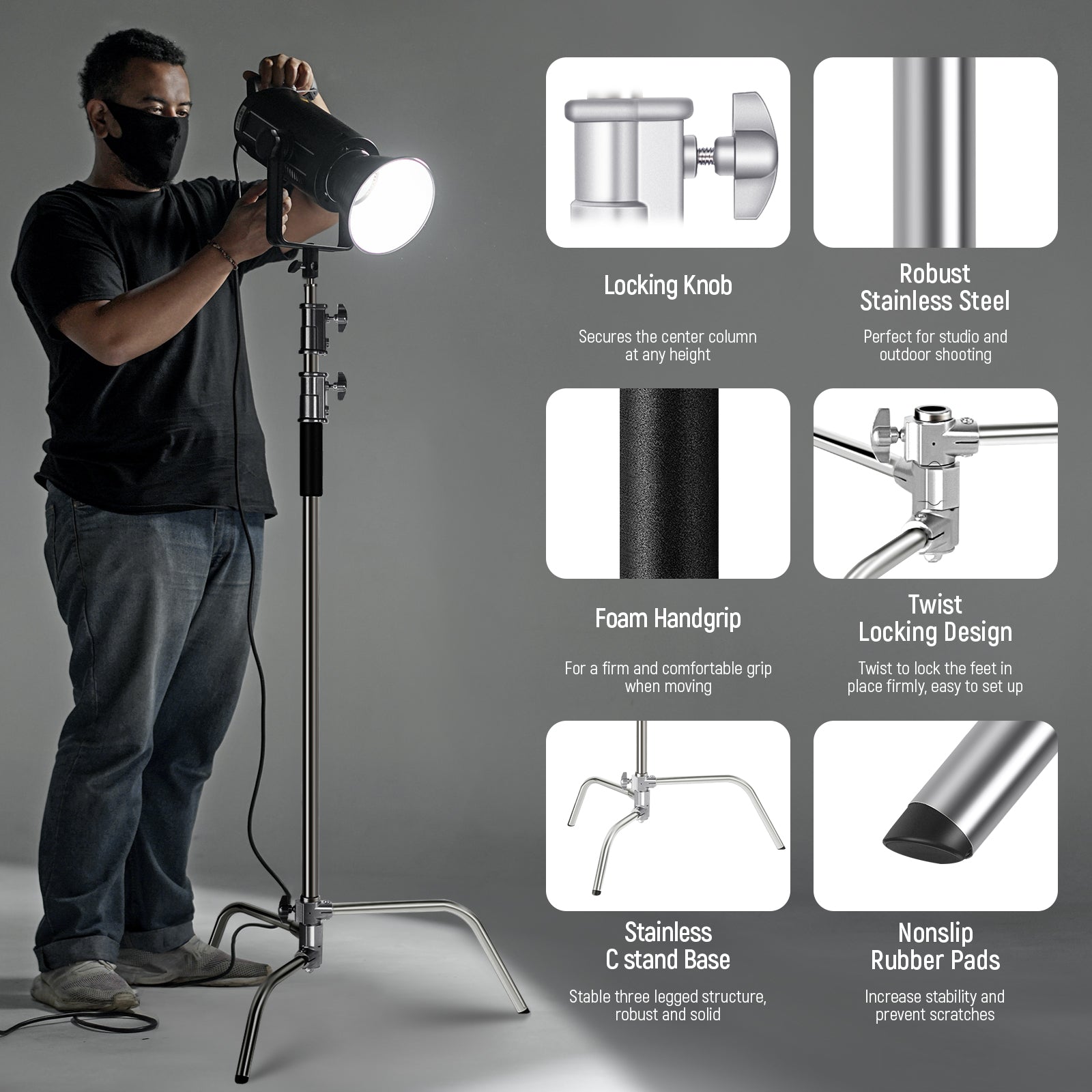 NEEWER 305cm Stainless Steel C-Stand Light Stand - NEEWER