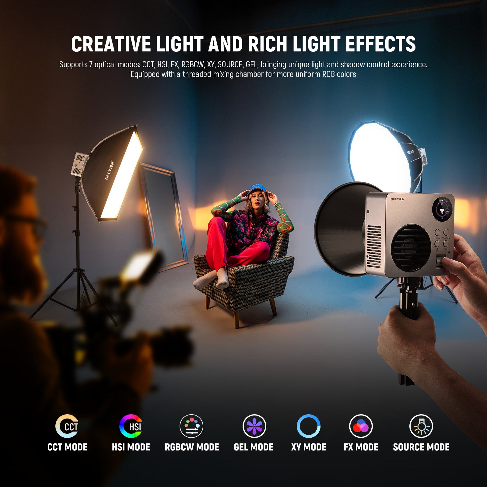 NEEWER HB80C 80W RGBWW Mini COB LED Video Light - NEEWER