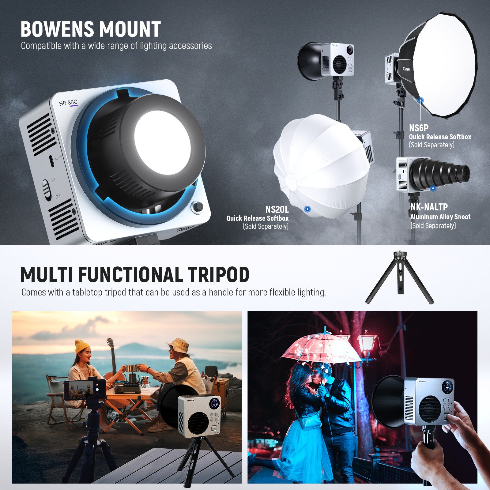 NEEWER HB80C 80W RGBWW Mini COB LED Video Light - NEEWER