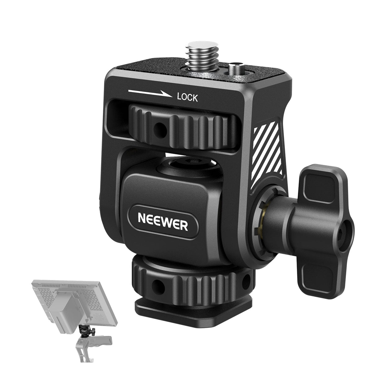 NEEWER MA019 Camera Monitor Mount with Cold Shoe 360° Swivel 180° Tilt ...