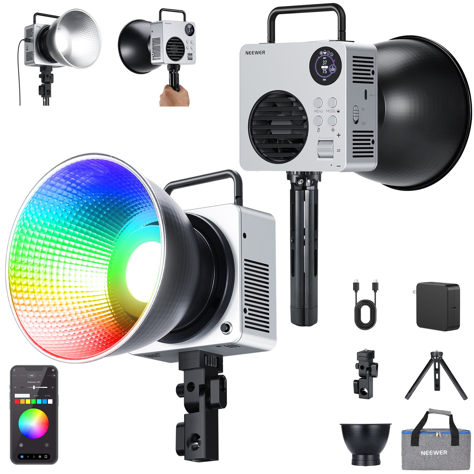 NEEWER HB80C 80W RGBWW Mini COB LED Video Light - NEEWER NEEWER HB80C 80W RGBWW Mini COB LED Video Light - NEEWER