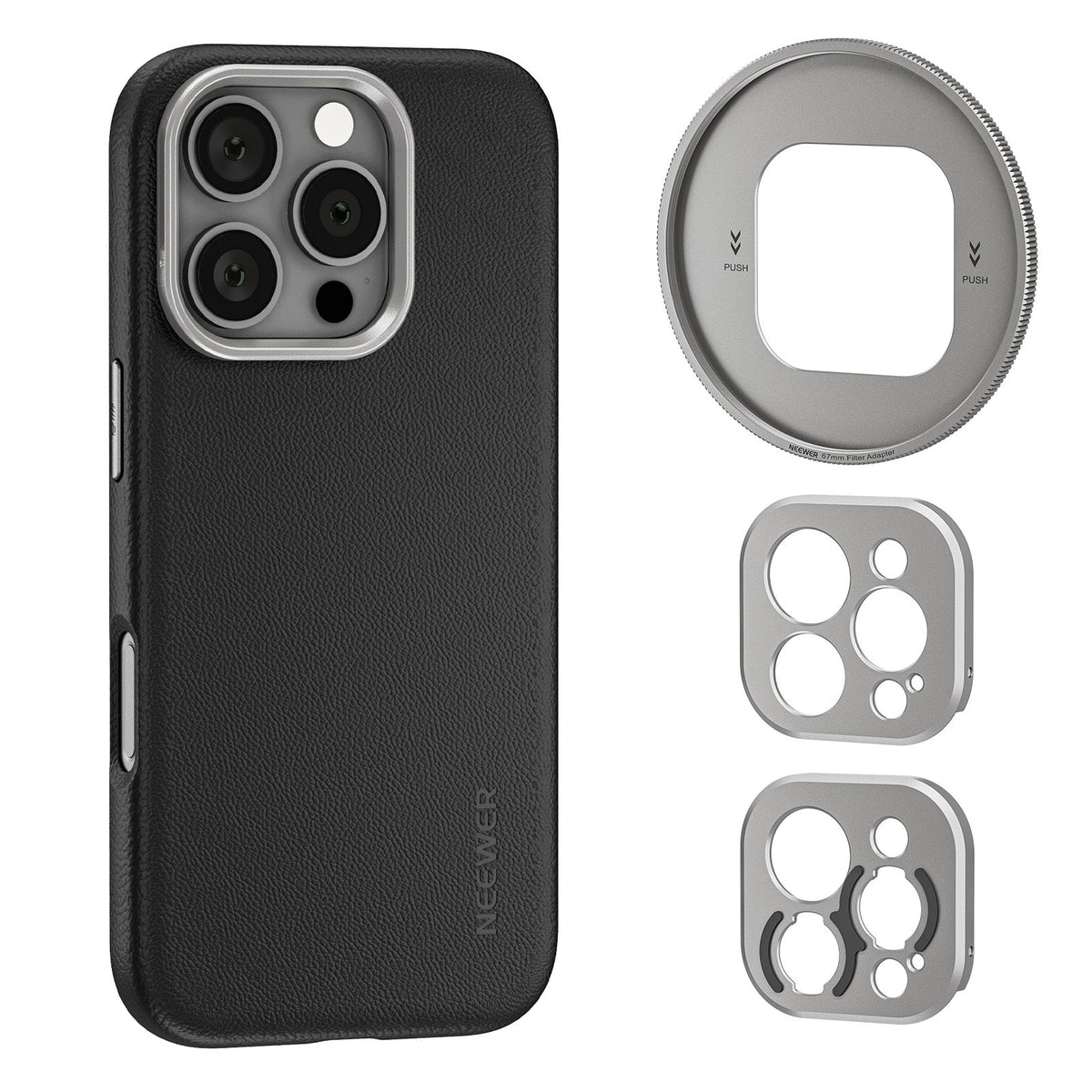 NEEWER PA083P/PA084P Black Case with 3 Backplates for iPhone 16 Pro/Pr