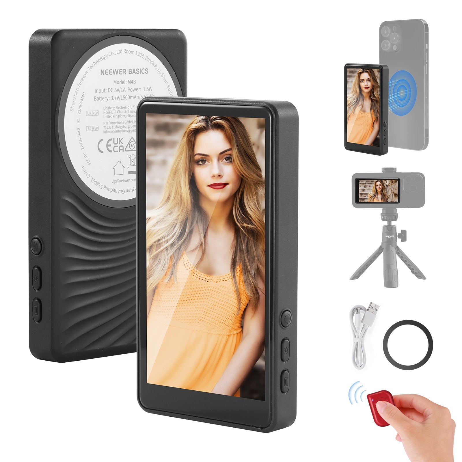 Schermo Monitor Wireless Per Selfie Vlog – Attacco Magnetico Per Smartphone, Compatibile IPhone E Android (Nero)