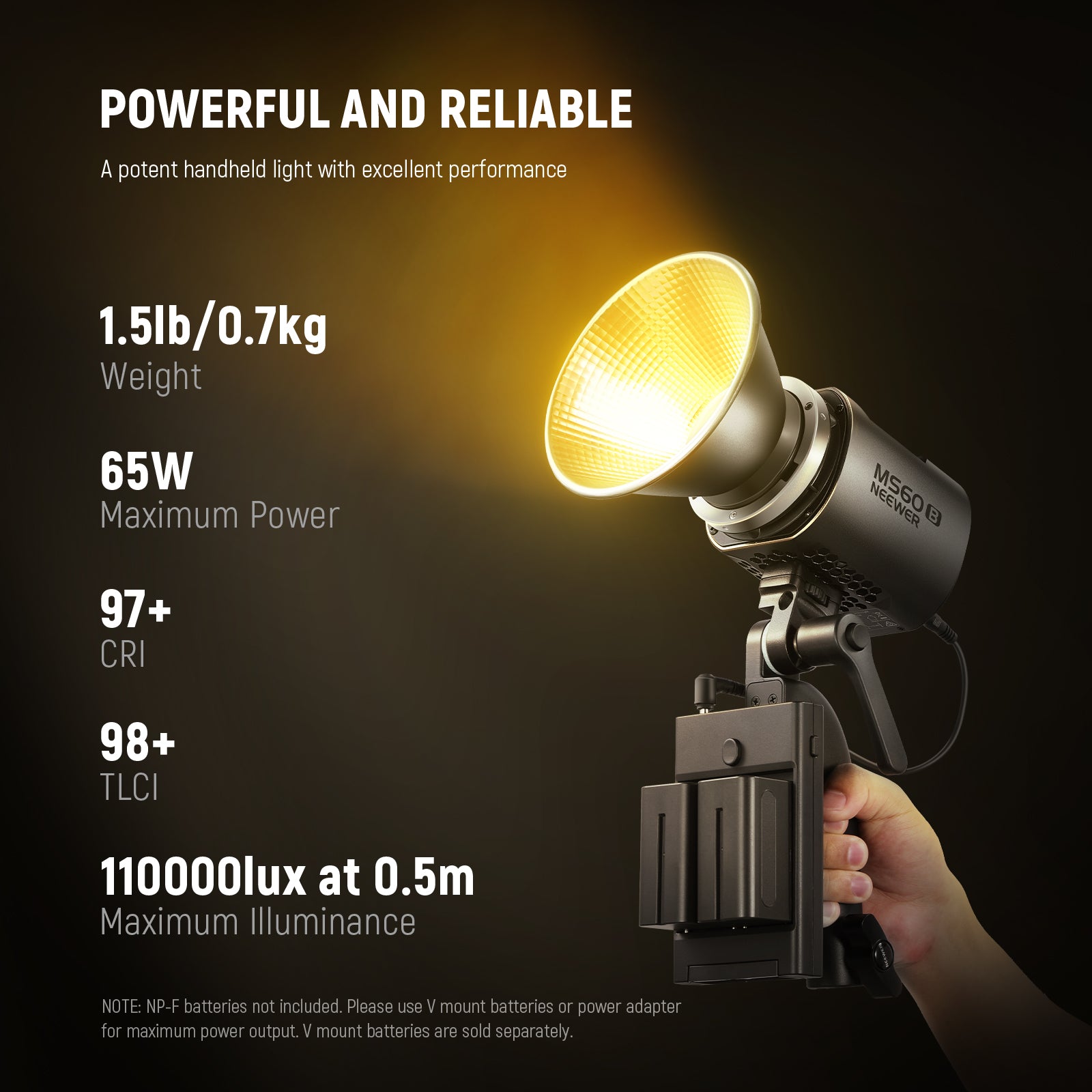 NEEWER MS60B 65W LED Video Light Handheld Spotlight - NEEWER